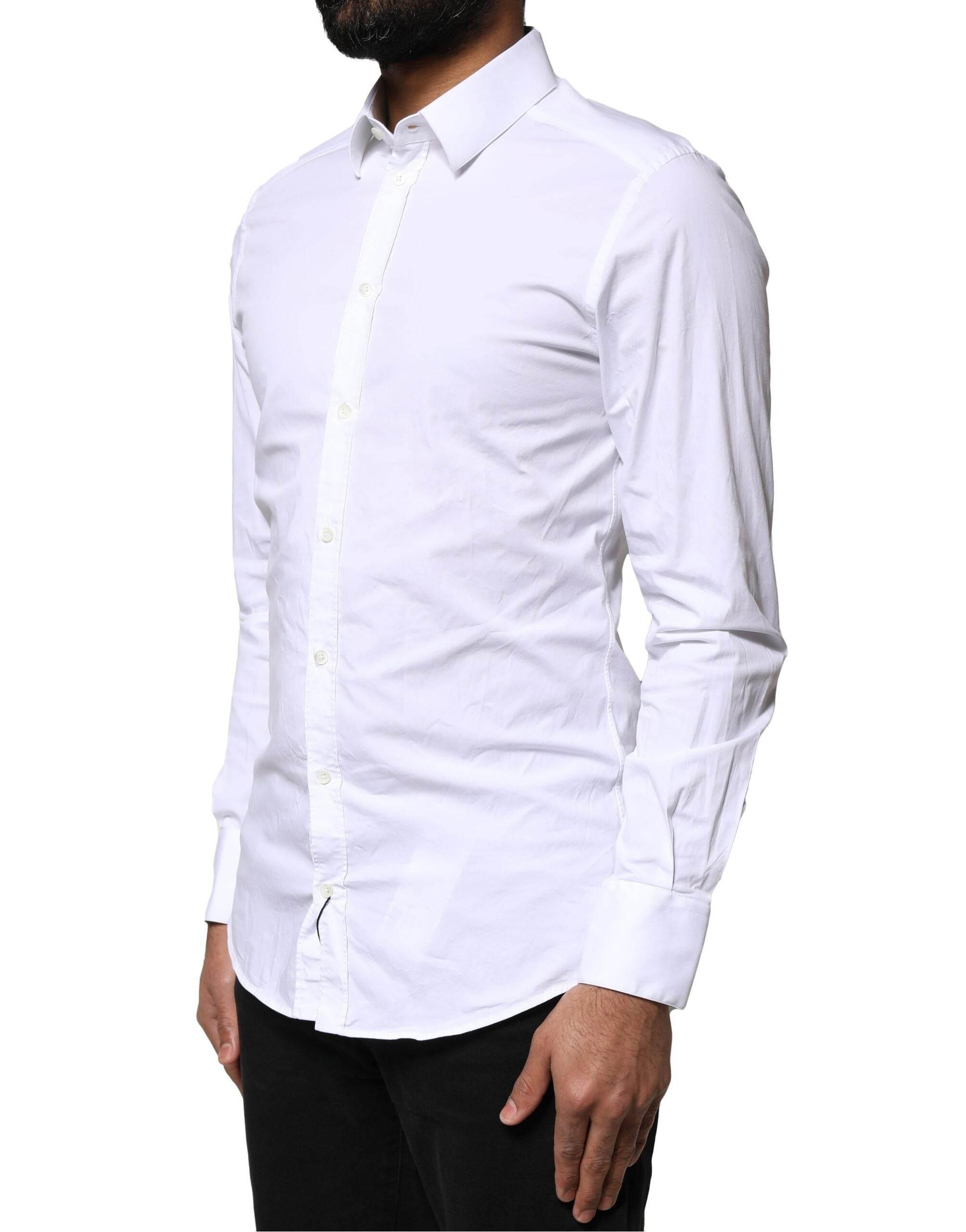 Dolce & Gabbana White GOLD Cotton Long Sleeves Dress Shirt - Hilstor