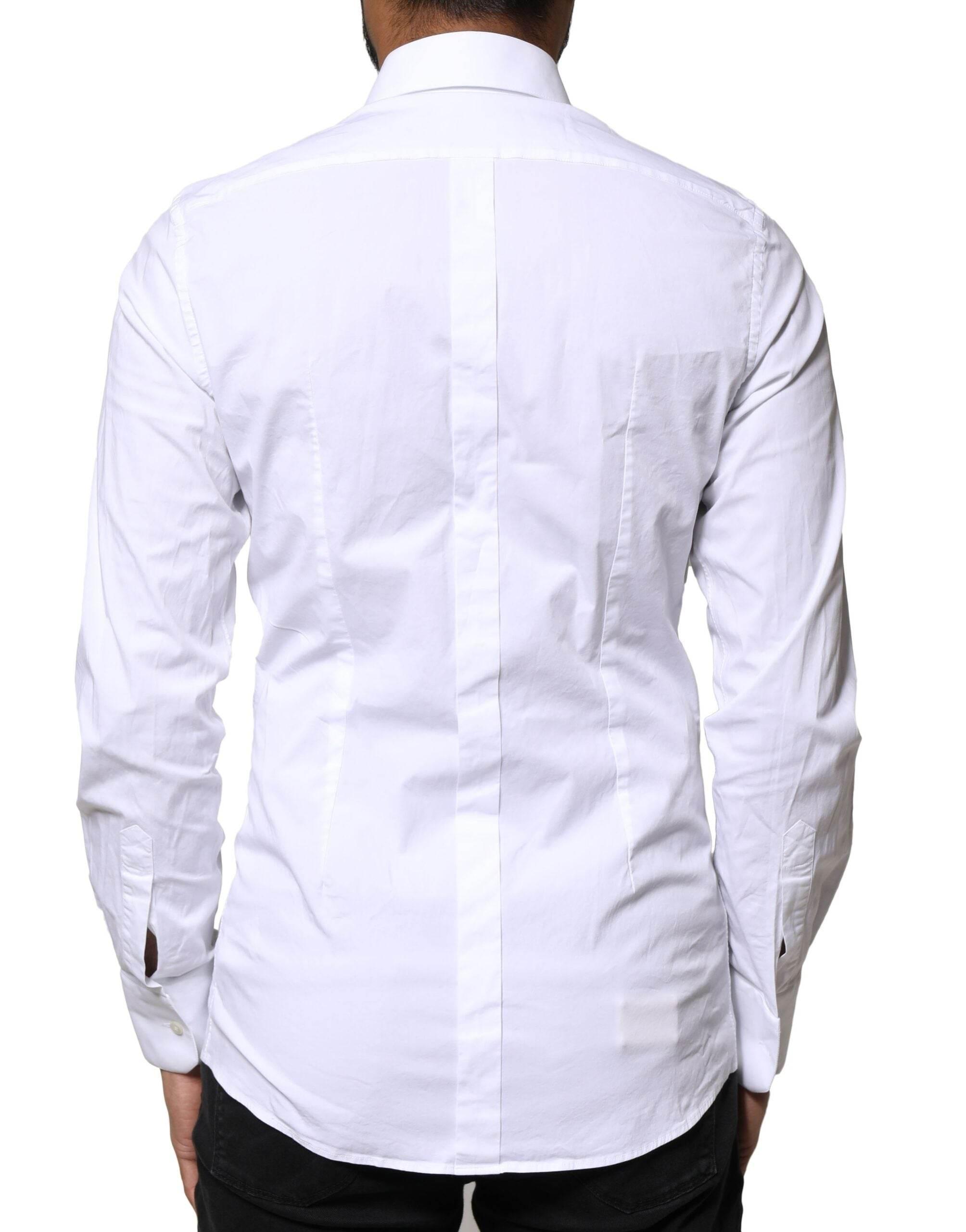 Dolce & Gabbana White GOLD Cotton Long Sleeves Dress Shirt - Hilstor
