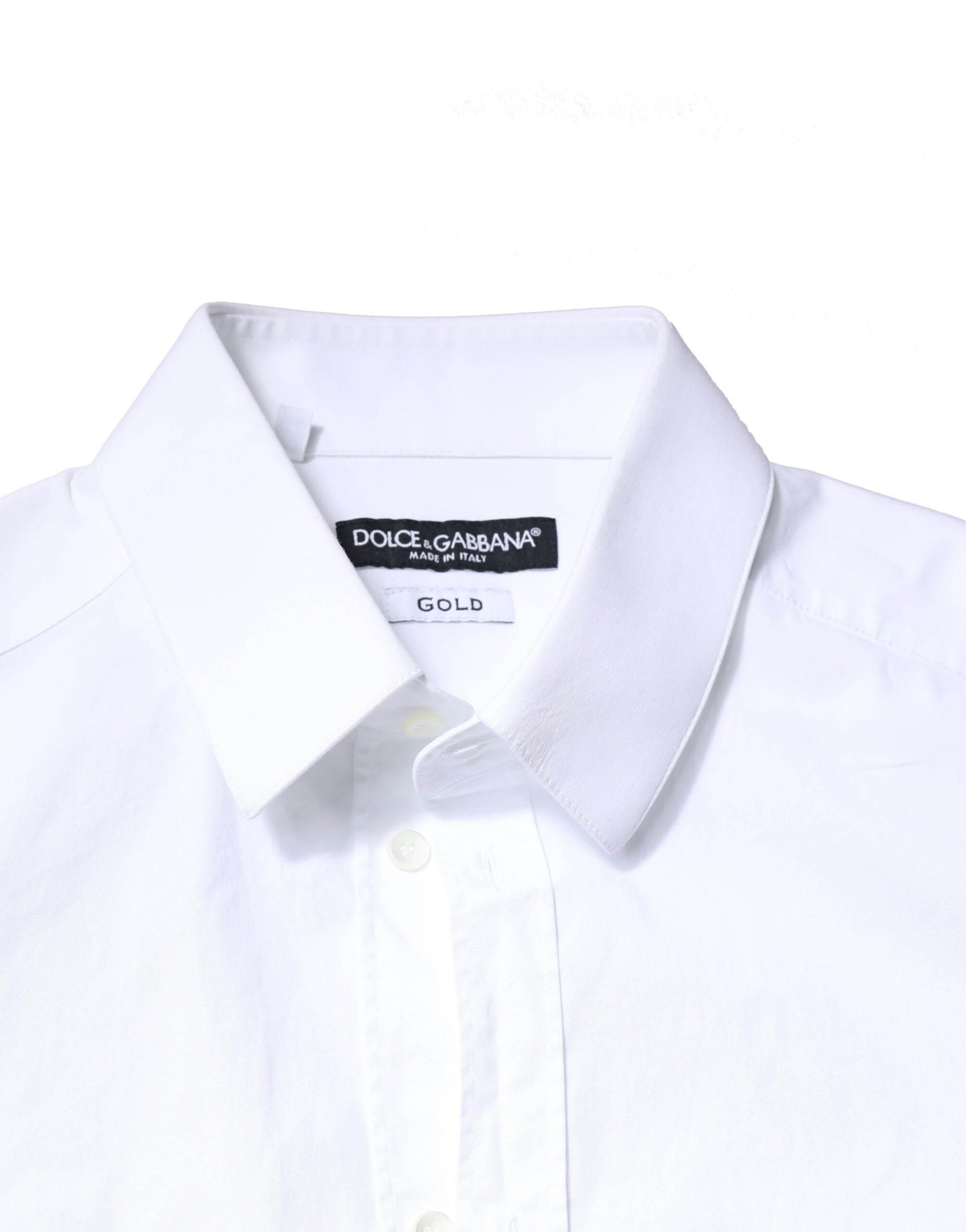 Dolce & Gabbana White GOLD Cotton Long Sleeves Dress Shirt - Hilstor
