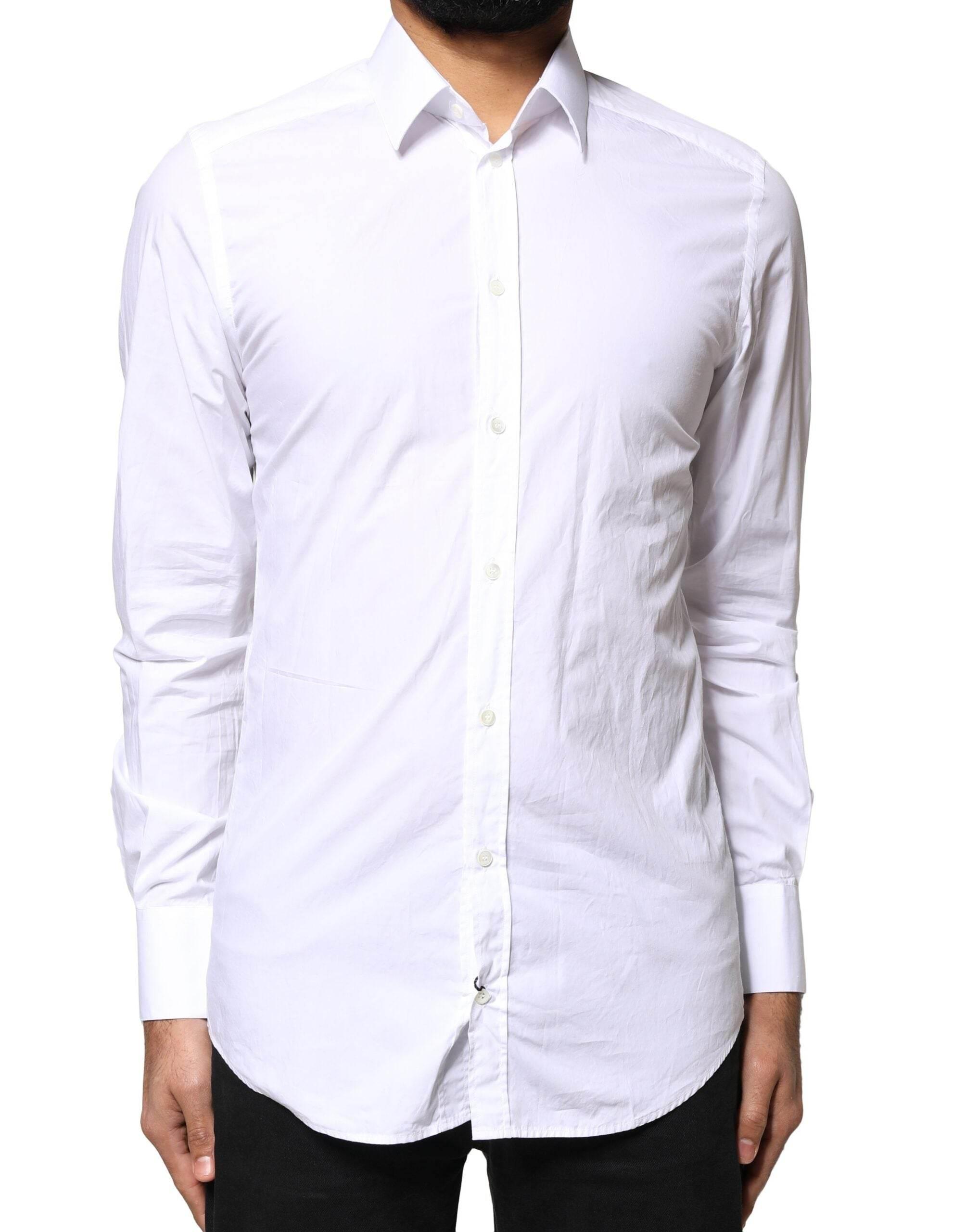 Dolce & Gabbana White GOLD Cotton Long Sleeves Men Dress Shirt - Hilstor