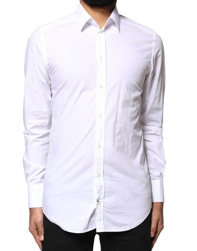 Dolce & Gabbana White GOLD Cotton Long Sleeves Men Dress Shirt - Hilstor