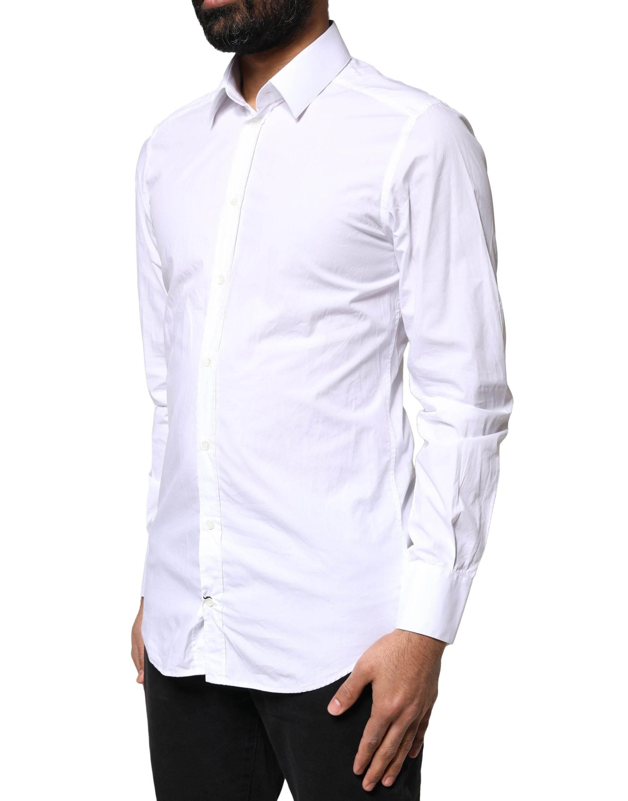 Dolce & Gabbana White GOLD Cotton Long Sleeves Men Dress Shirt - Hilstor