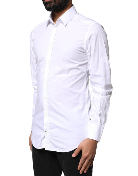 Dolce & Gabbana White GOLD Cotton Long Sleeves Men Dress Shirt - Hilstor