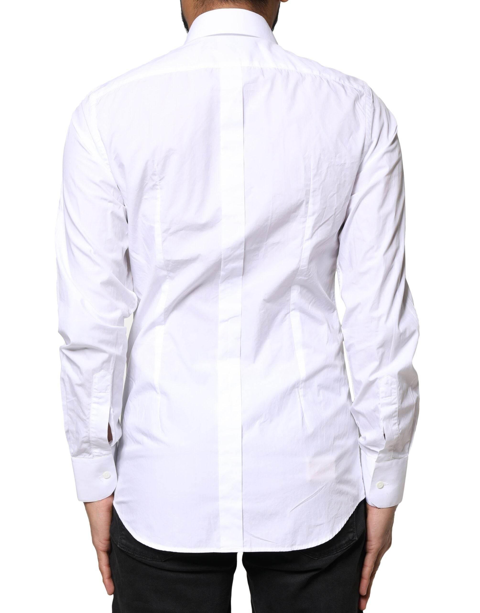 Dolce & Gabbana White GOLD Cotton Long Sleeves Men Dress Shirt - Hilstor