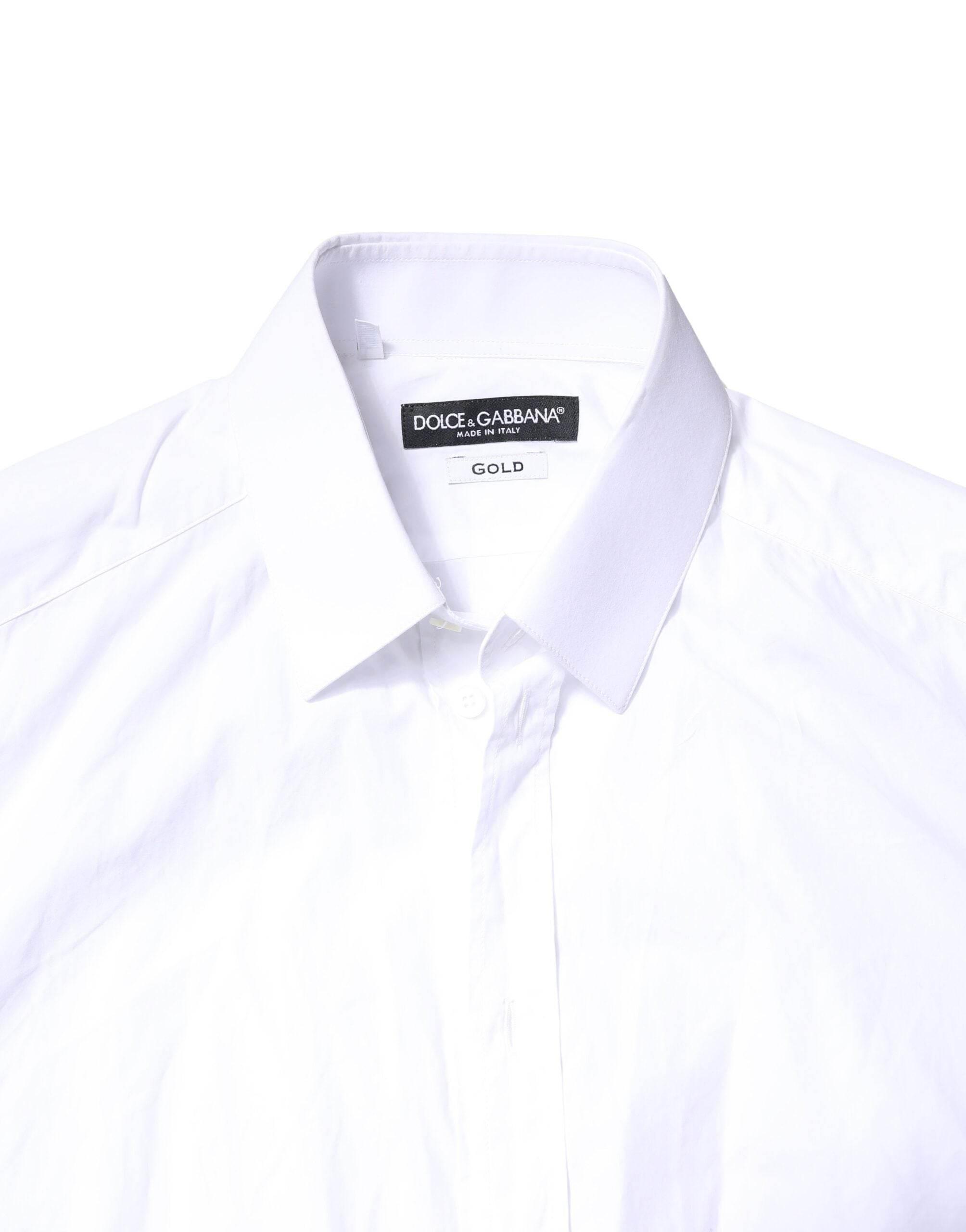 Dolce & Gabbana White GOLD Cotton Long Sleeves Men Dress Shirt - Hilstor