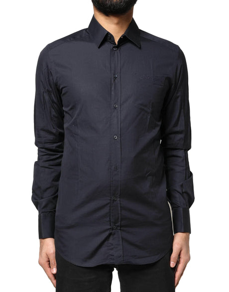 Dolce & Gabbana Dark Blue GOLD Cotton Long Sleeves Dress Shirt - Hilstor