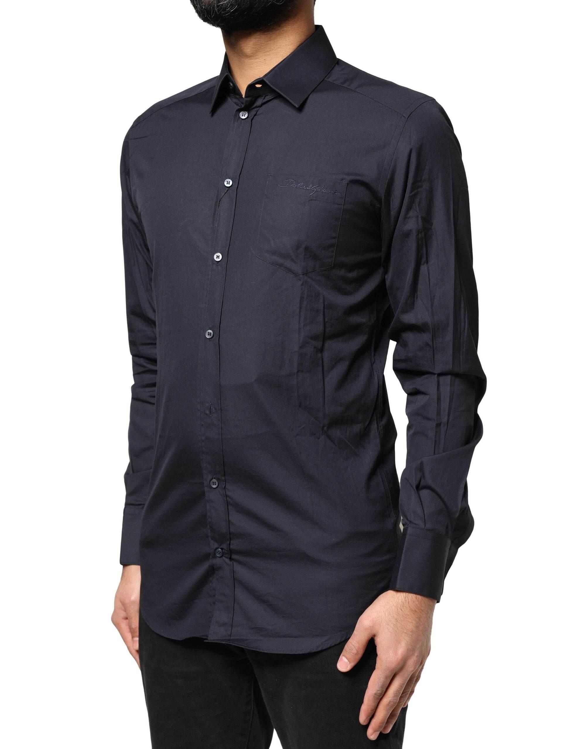 Dolce & Gabbana Dark Blue GOLD Cotton Long Sleeves Dress Shirt - Hilstor