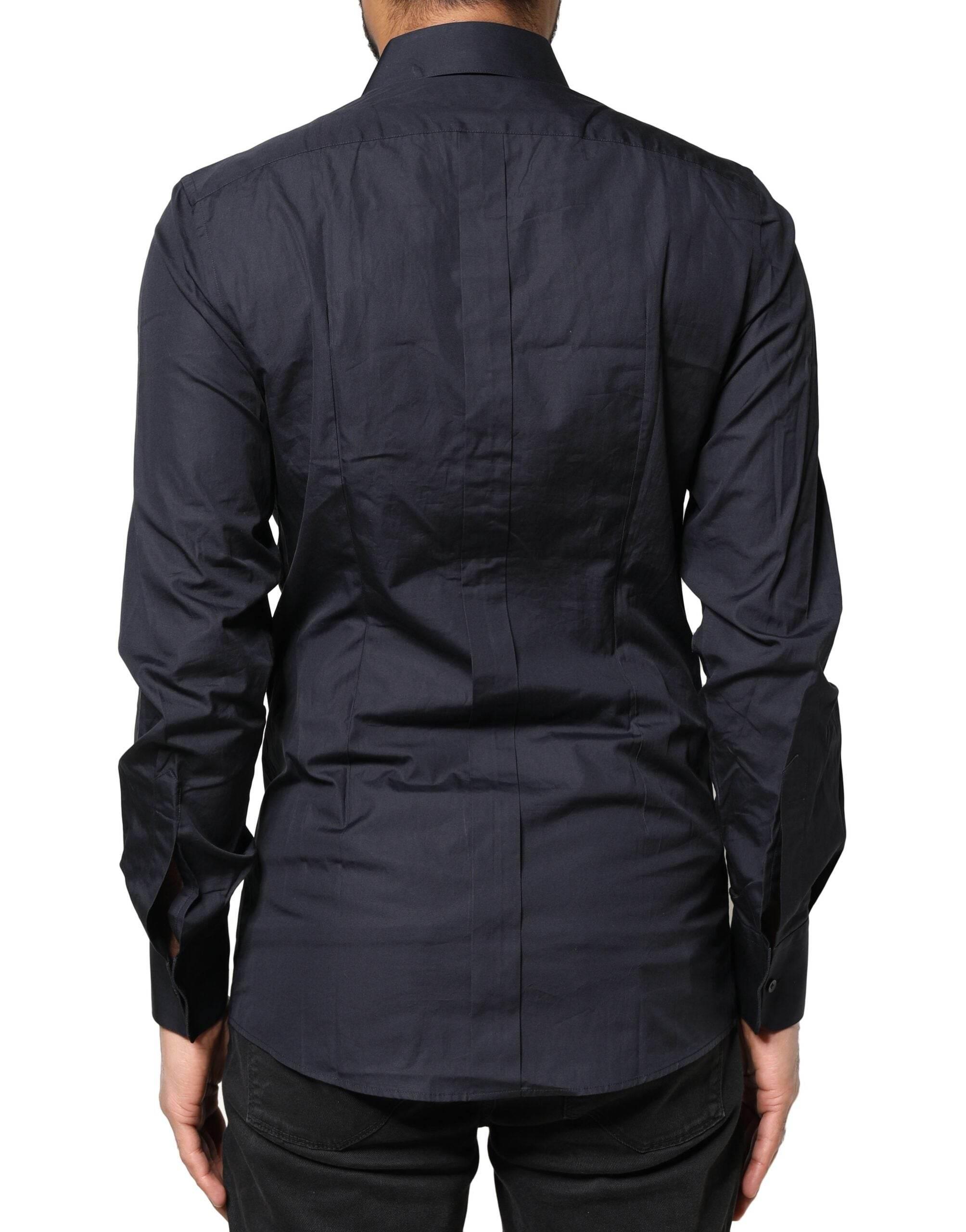 Dolce & Gabbana Dark Blue GOLD Cotton Long Sleeves Dress Shirt - Hilstor