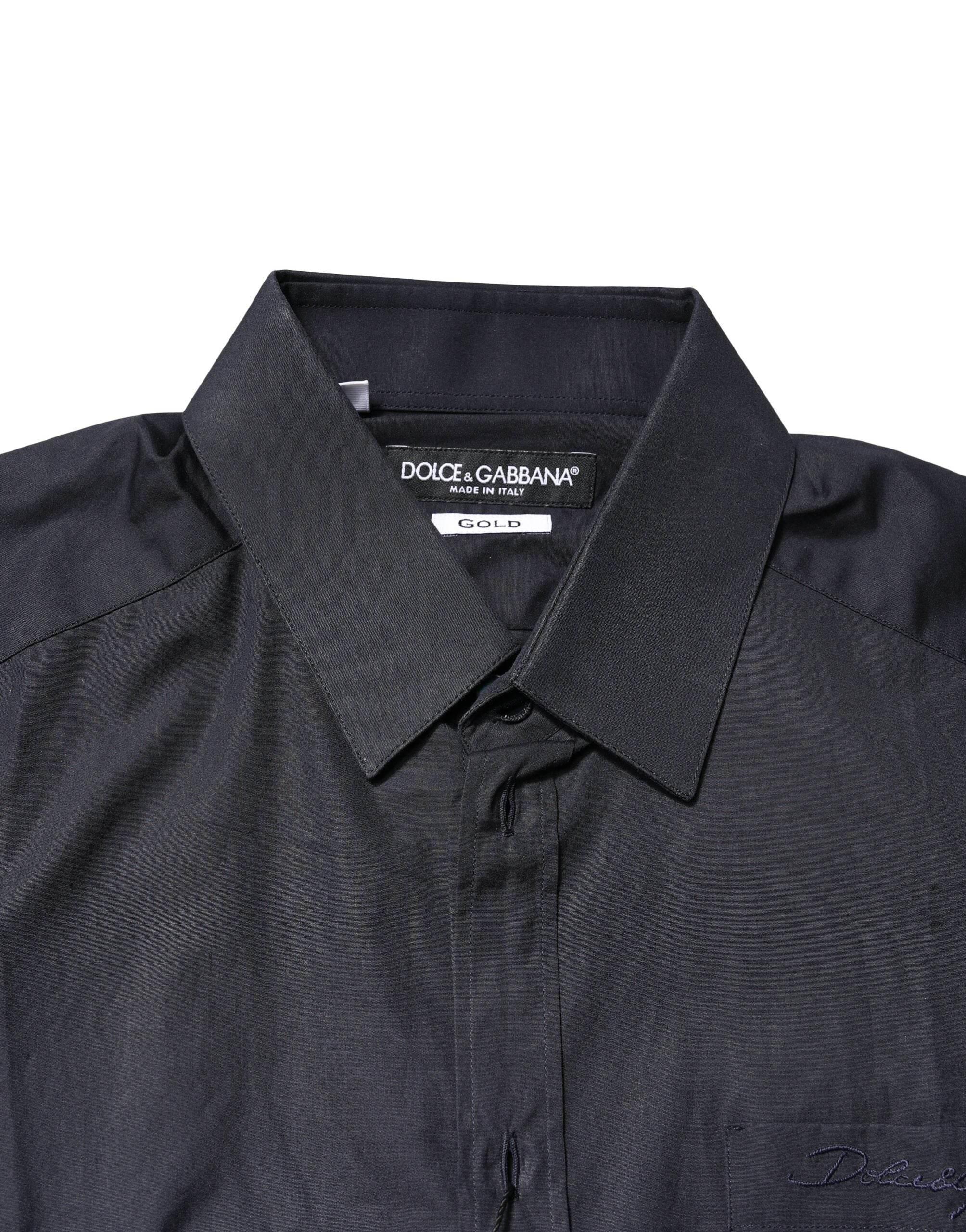 Dolce & Gabbana Dark Blue GOLD Cotton Long Sleeves Dress Shirt - Hilstor