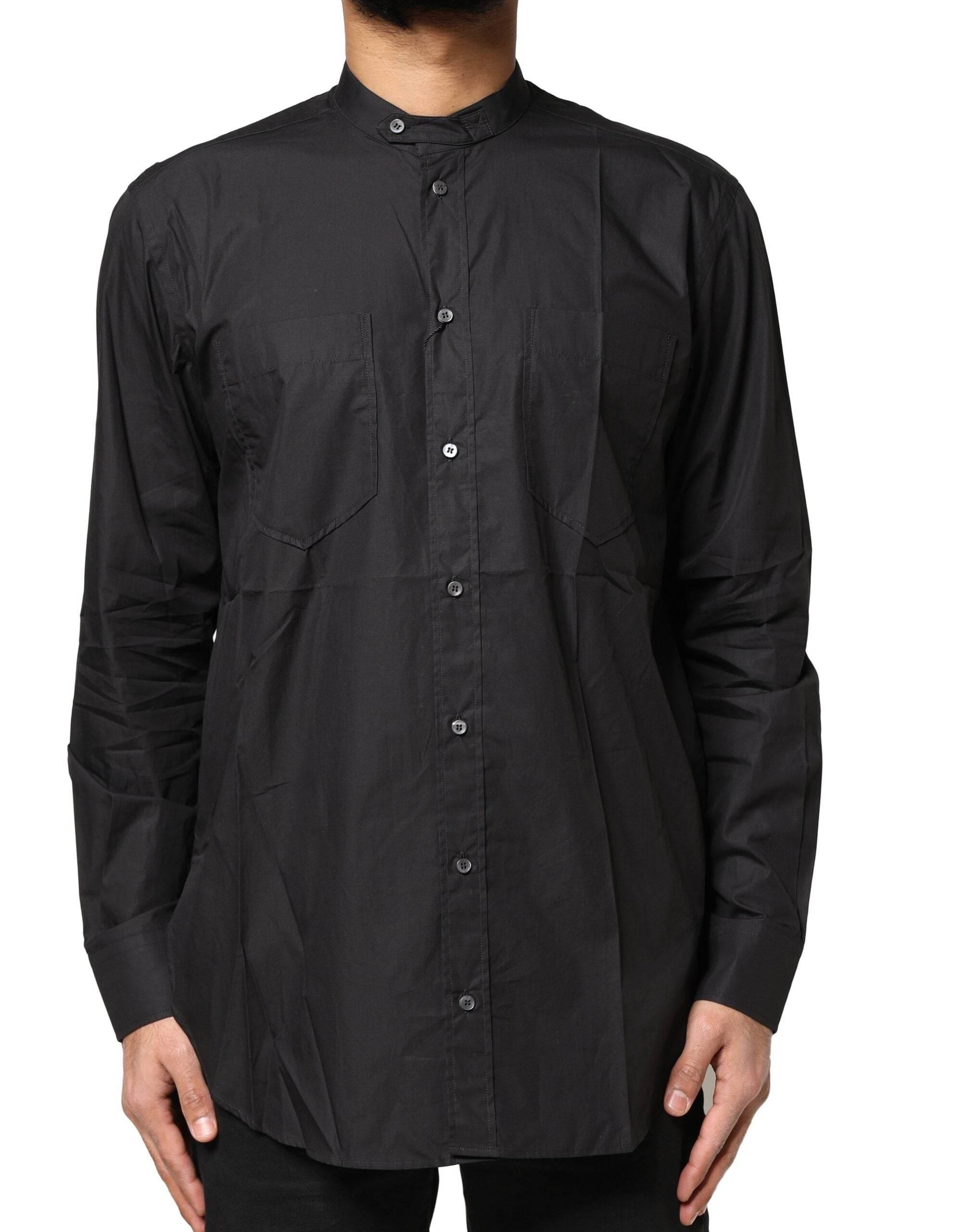 Dolce & Gabbana Black Cotton Button Down Men Casual Shirt - Hilstor