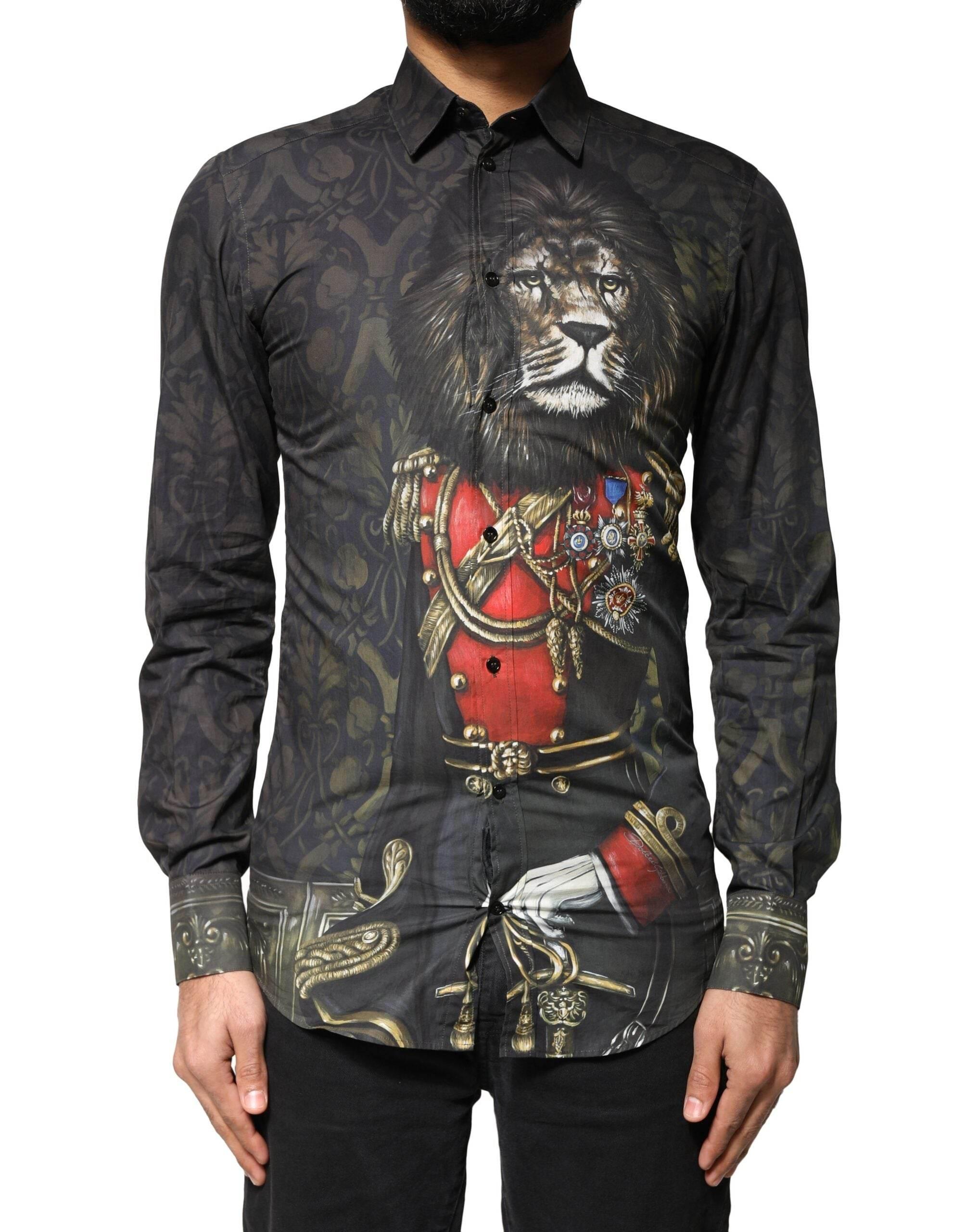 Dolce & Gabbana Black Royal Pet Portrait GOLD Dress Shirt - Hilstor