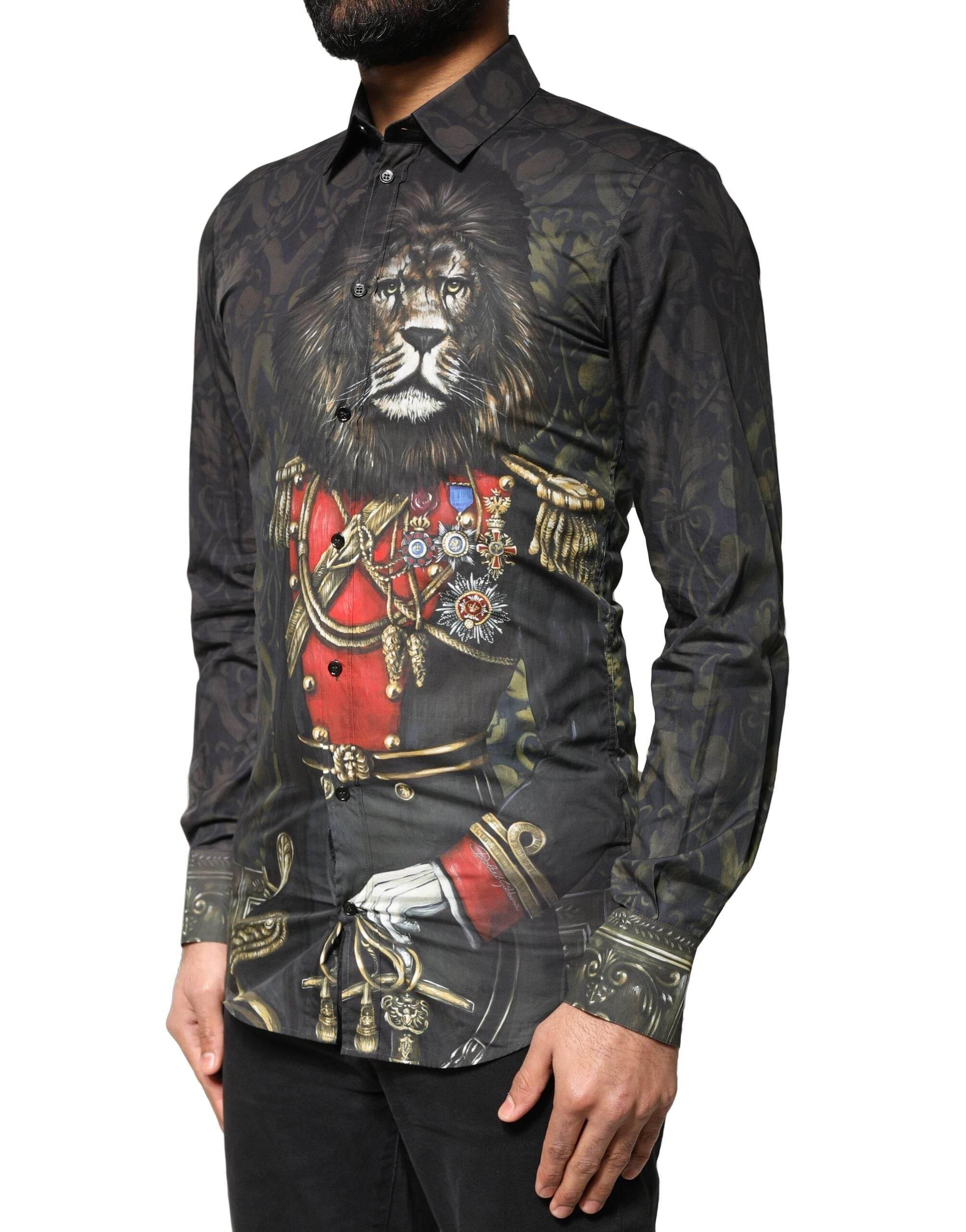 Dolce & Gabbana Black Royal Pet Portrait GOLD Dress Shirt - Hilstor