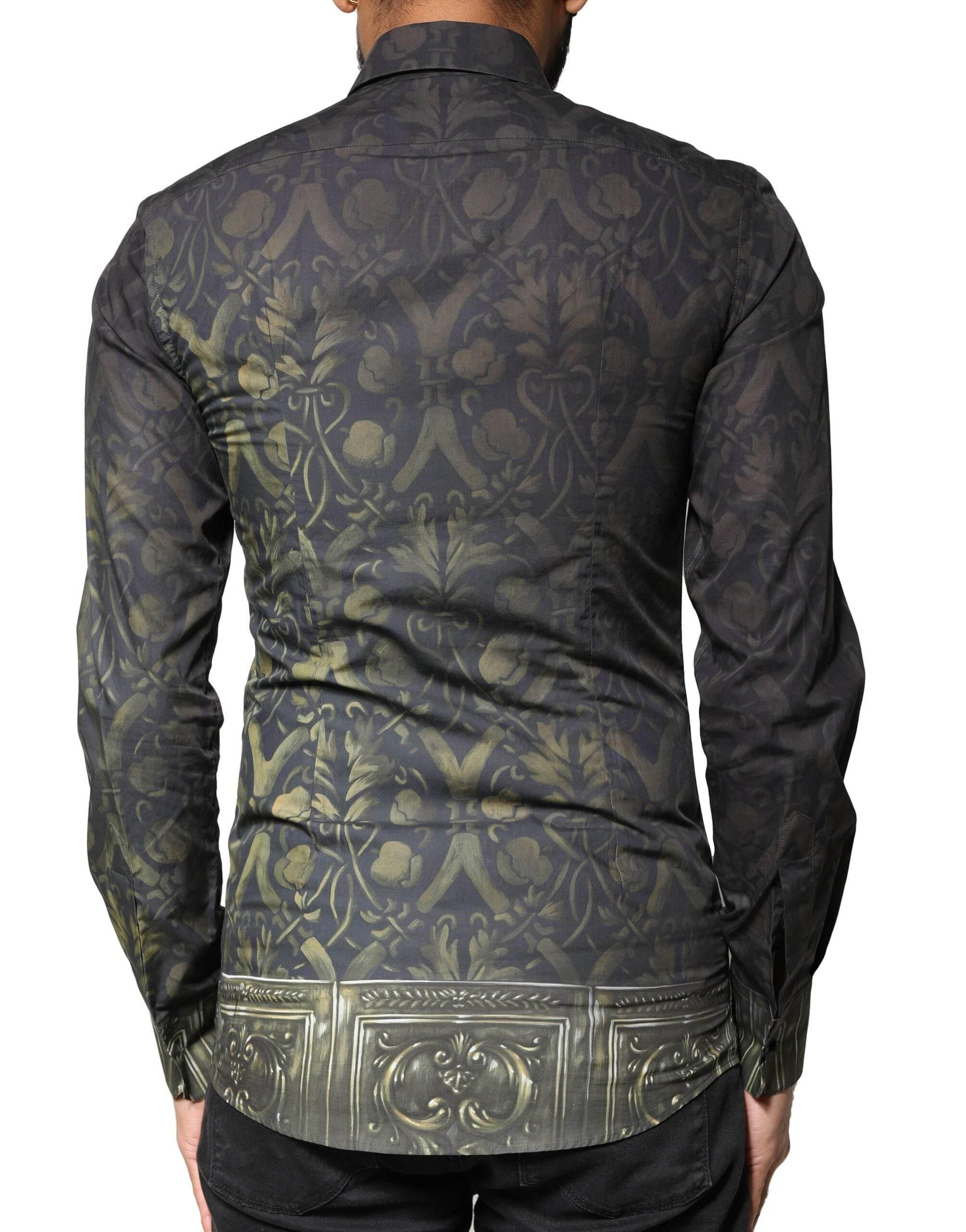 Dolce & Gabbana Black Royal Pet Portrait GOLD Dress Shirt - Hilstor