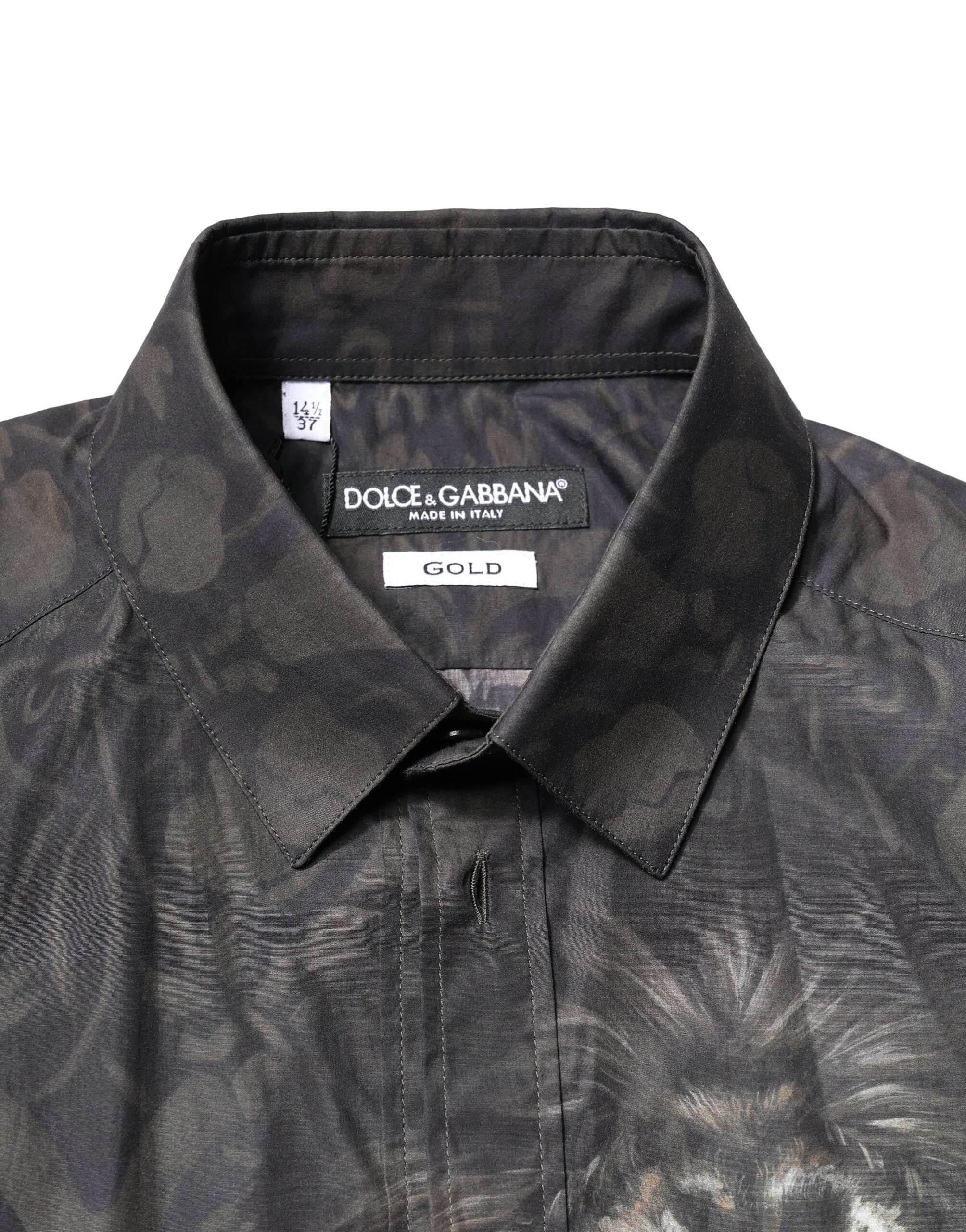 Dolce & Gabbana Black Royal Pet Portrait GOLD Dress Shirt - Hilstor