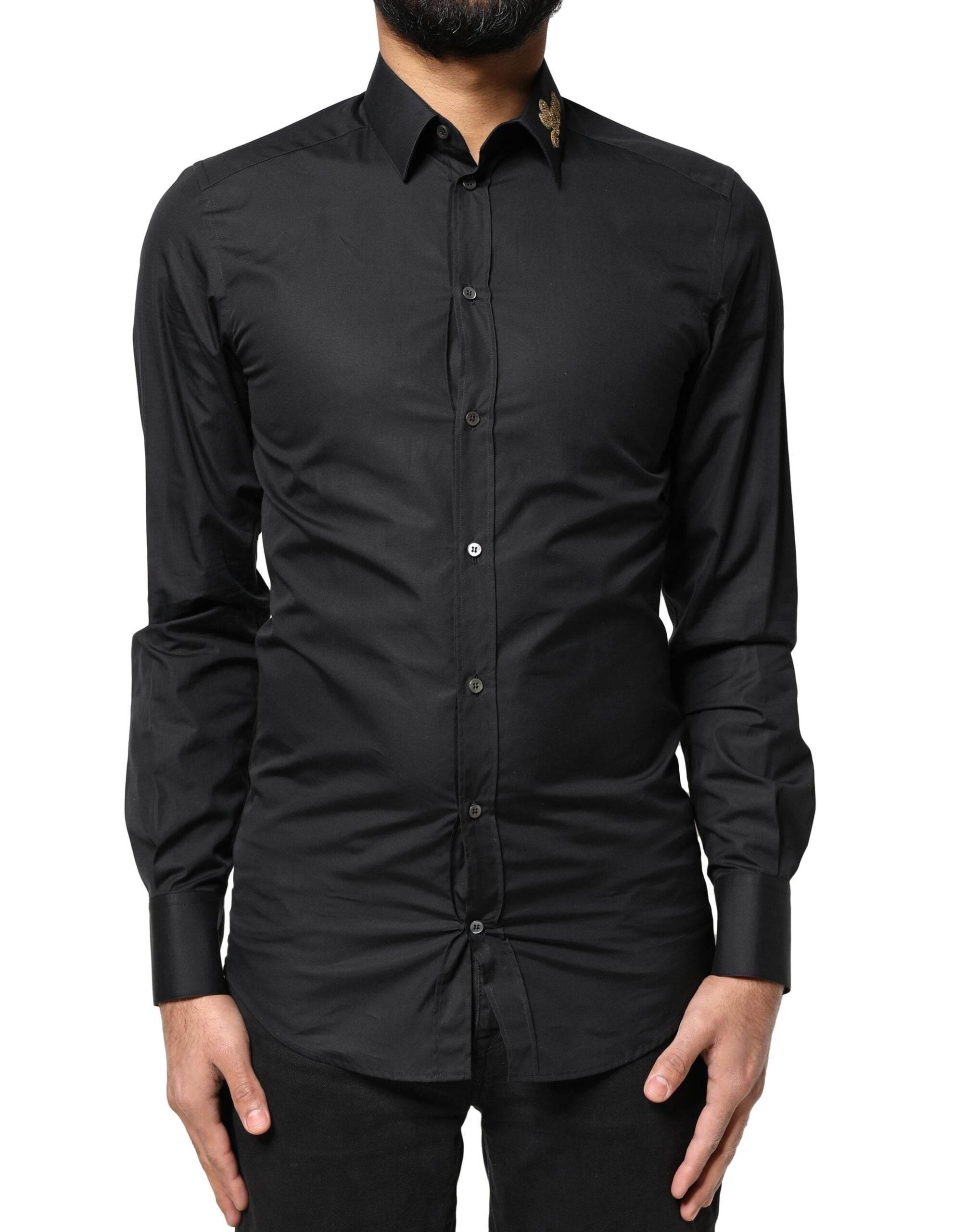 Dolce & Gabbana Black Love Embroidery GOLD Formal Dress Shirt - Hilstor