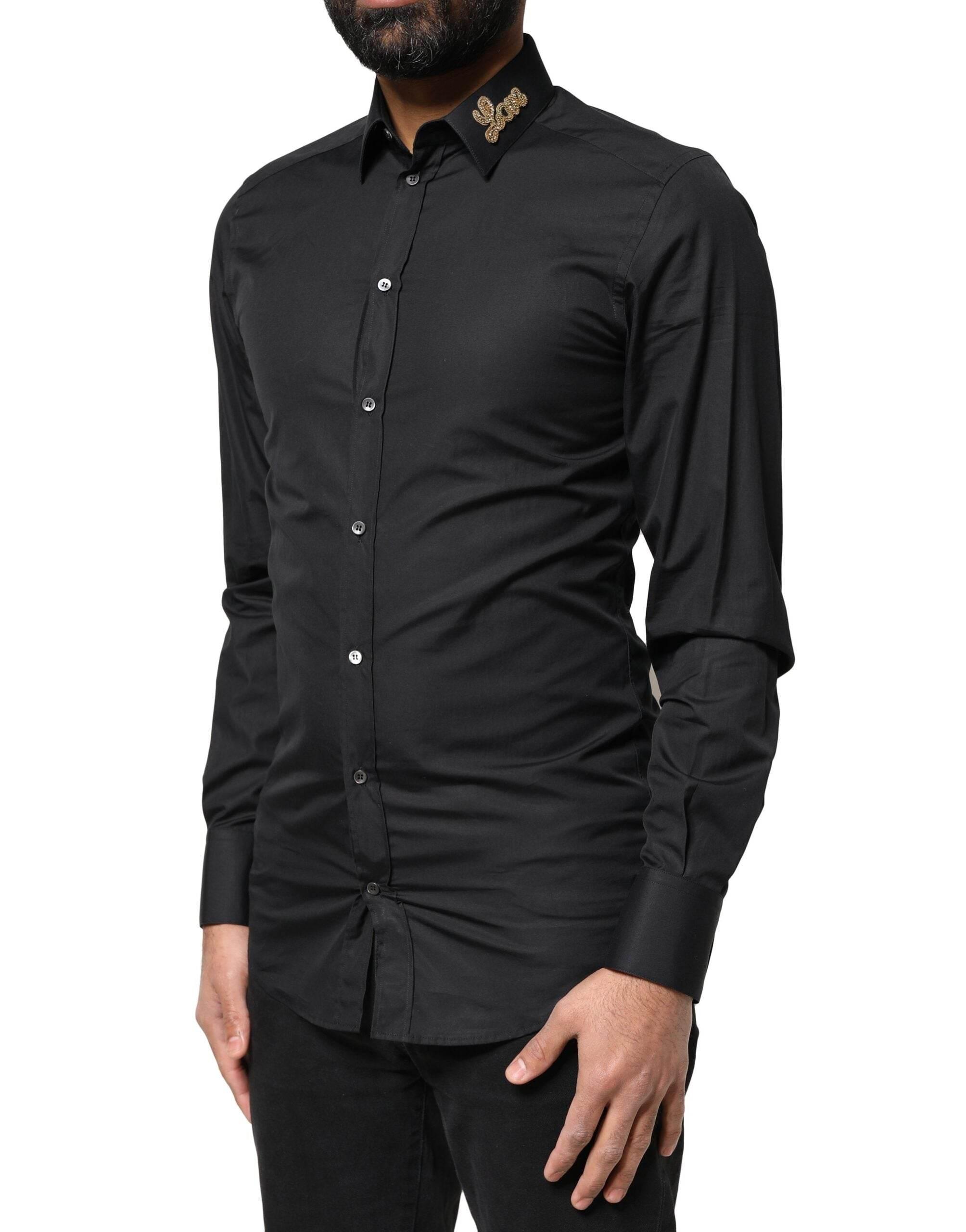 Dolce & Gabbana Black Love Embroidery GOLD Formal Dress Shirt - Hilstor