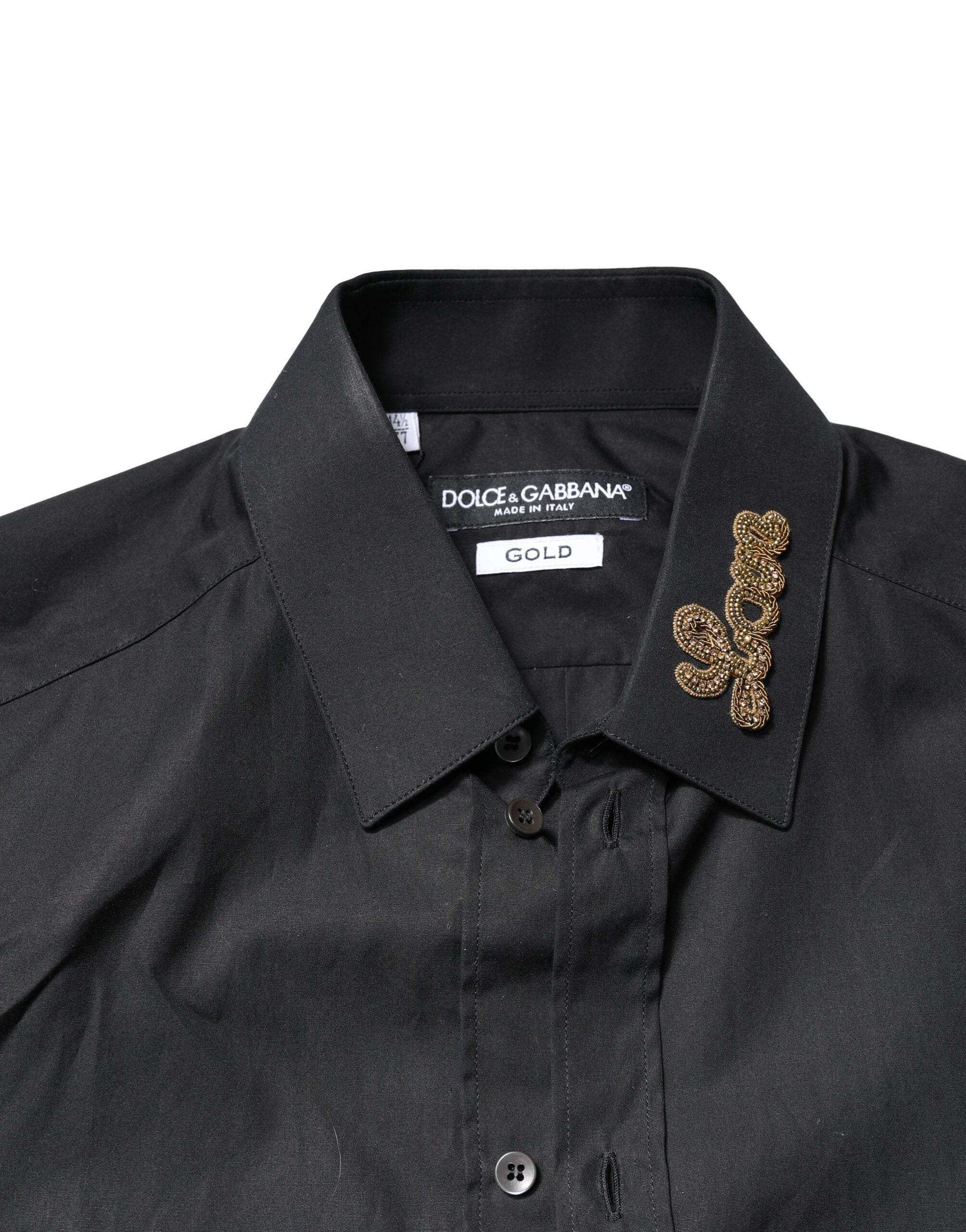 Dolce & Gabbana Black Love Embroidery GOLD Formal Dress Shirt - Hilstor