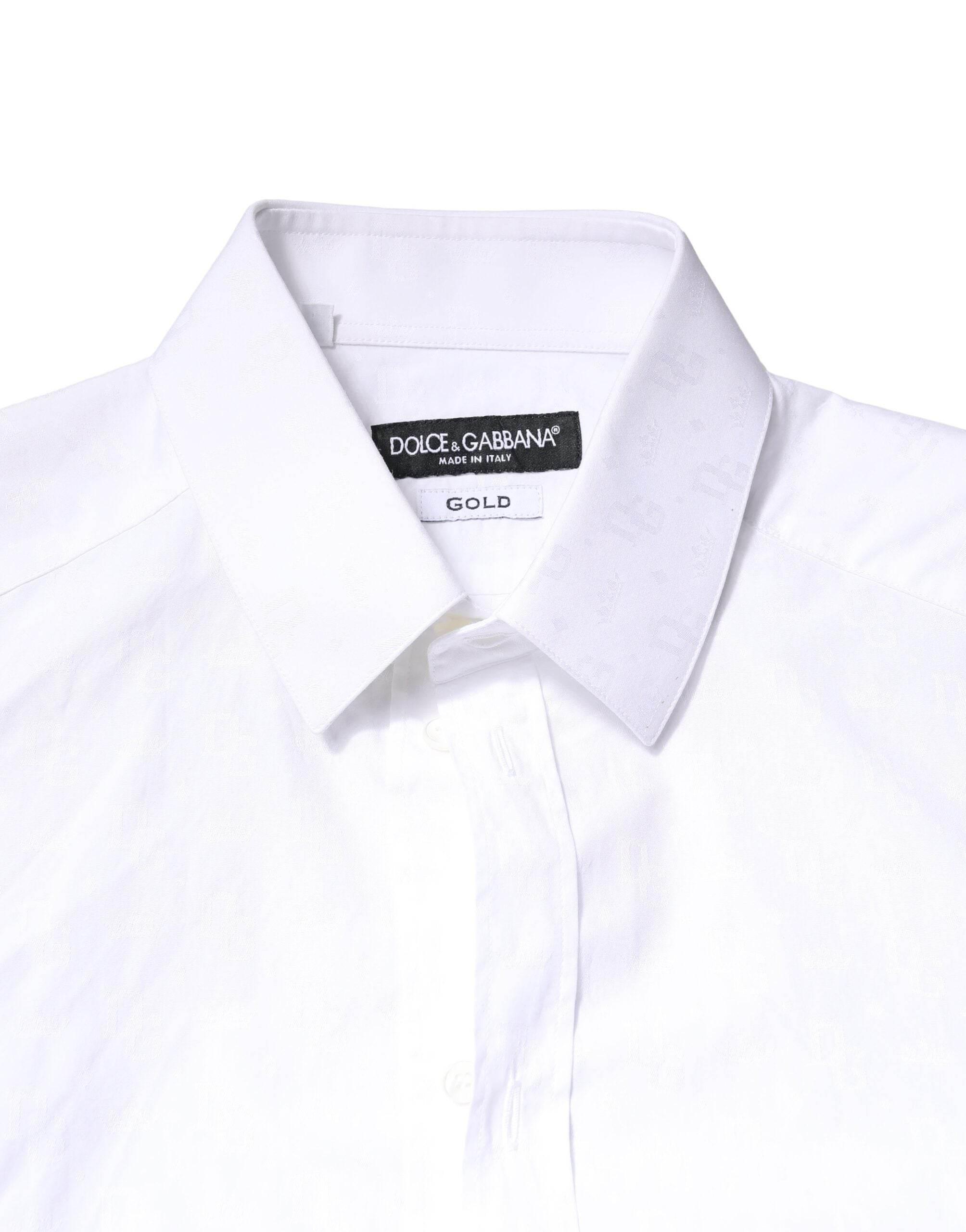 Dolce & Gabbana White GOLD Cotton Long Sleeves Dress Shirt - Hilstor