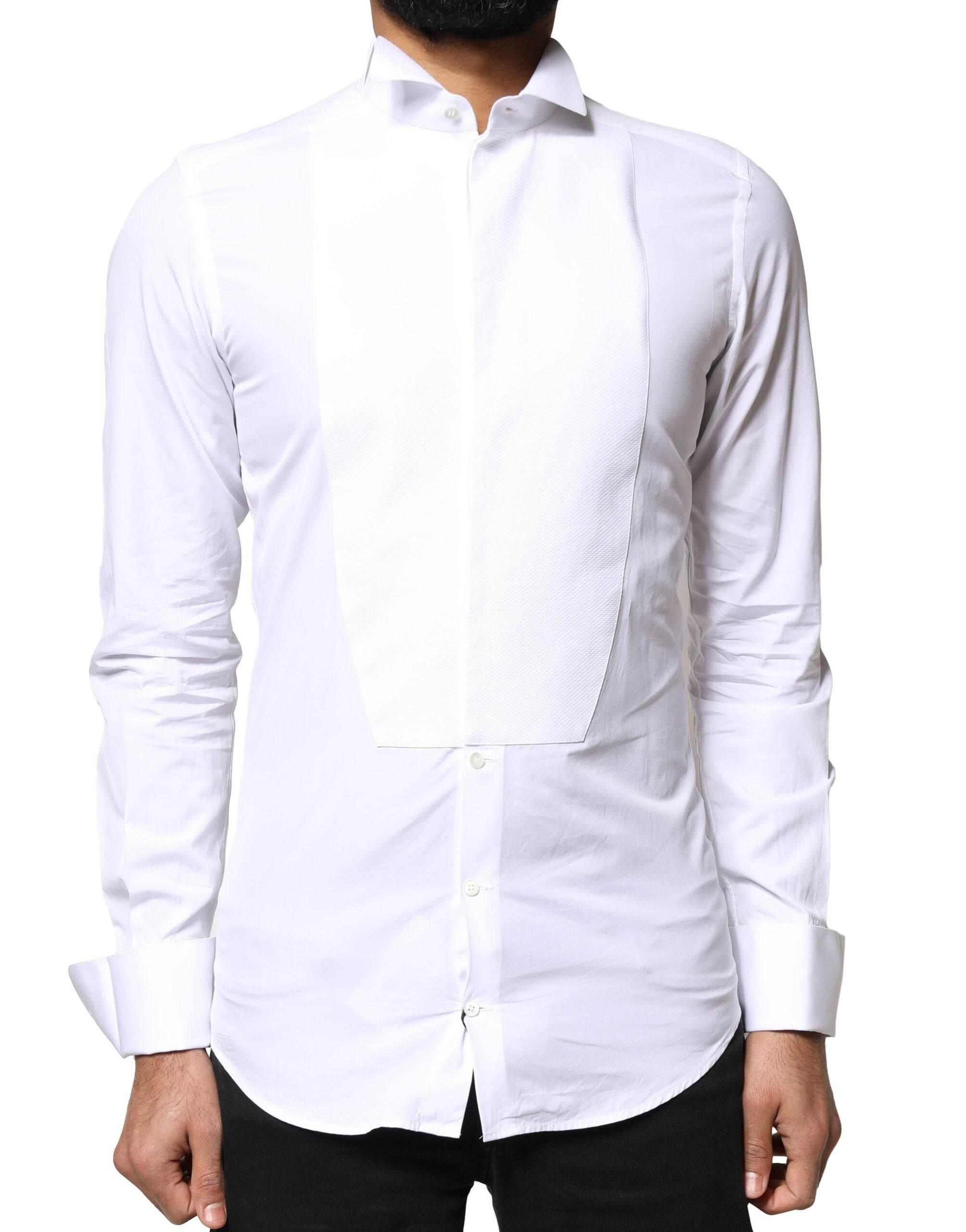 Dolce & Gabbana White GOLD Cotton Poplin Bib Formal Men Dress Shirt - Hilstor