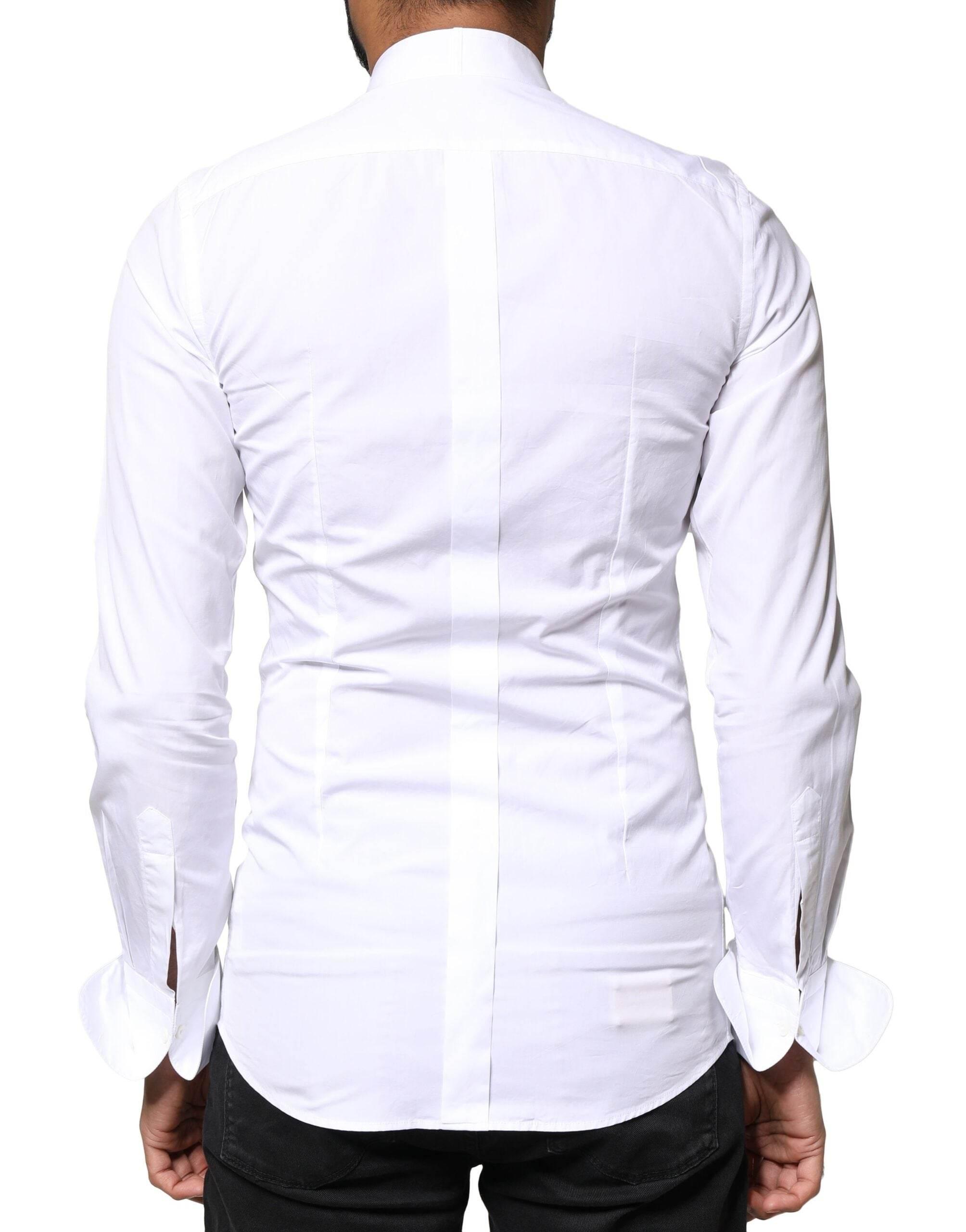 Dolce & Gabbana White GOLD Cotton Poplin Bib Formal Men Dress Shirt - Hilstor