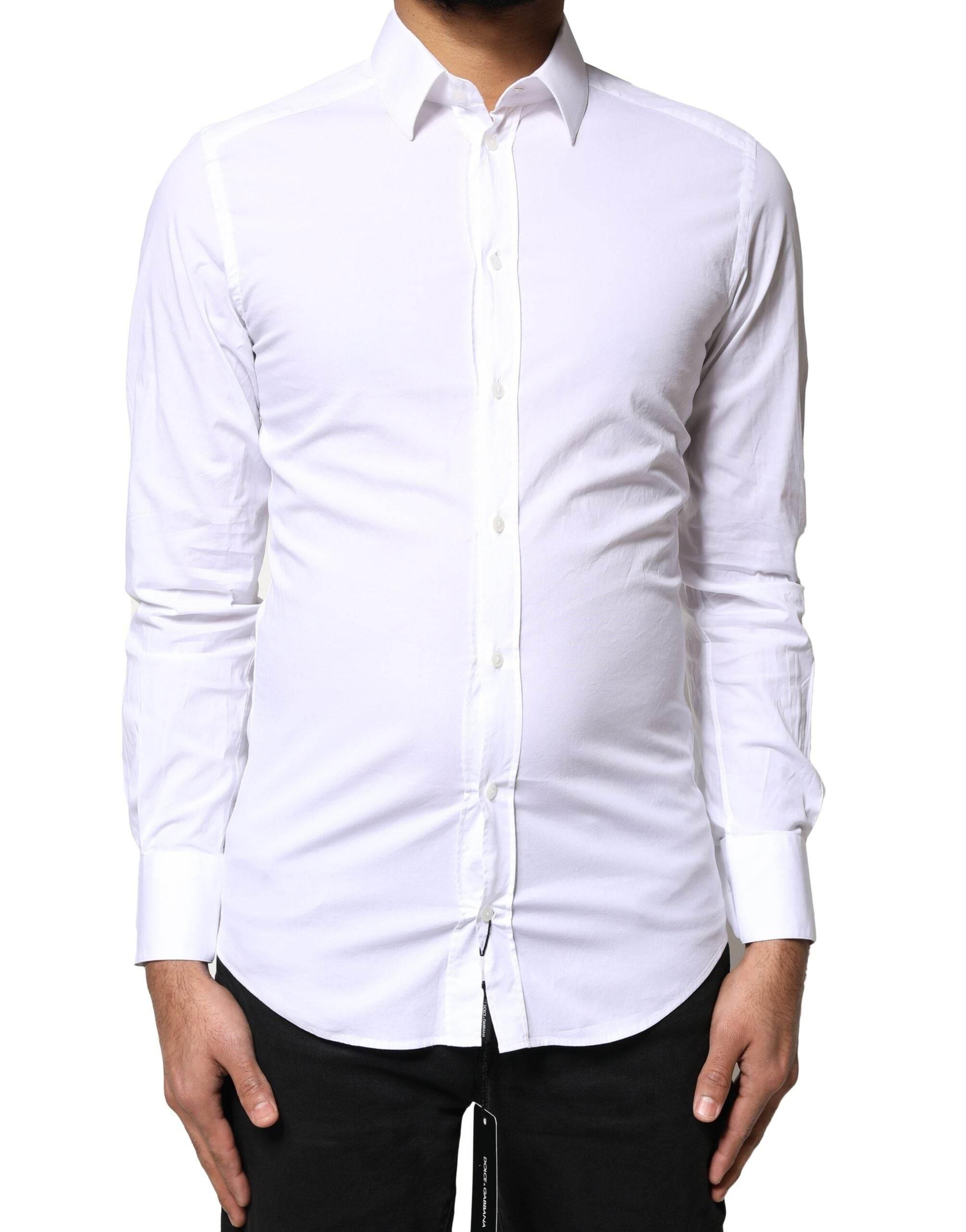 Dolce & Gabbana White GOLD Cotton Long Sleeves Dress Shirt - Hilstor