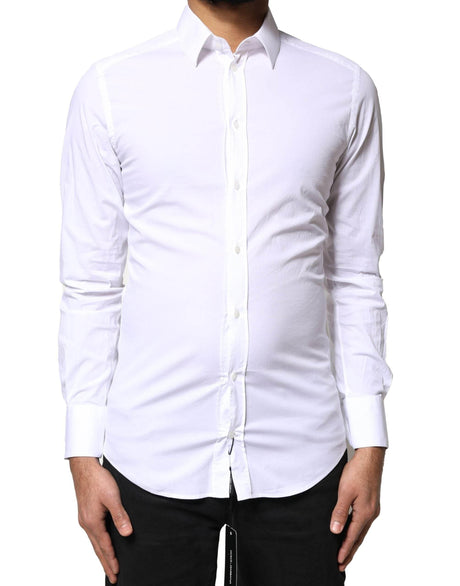 Dolce & Gabbana White GOLD Cotton Long Sleeves Dress Shirt - Hilstor