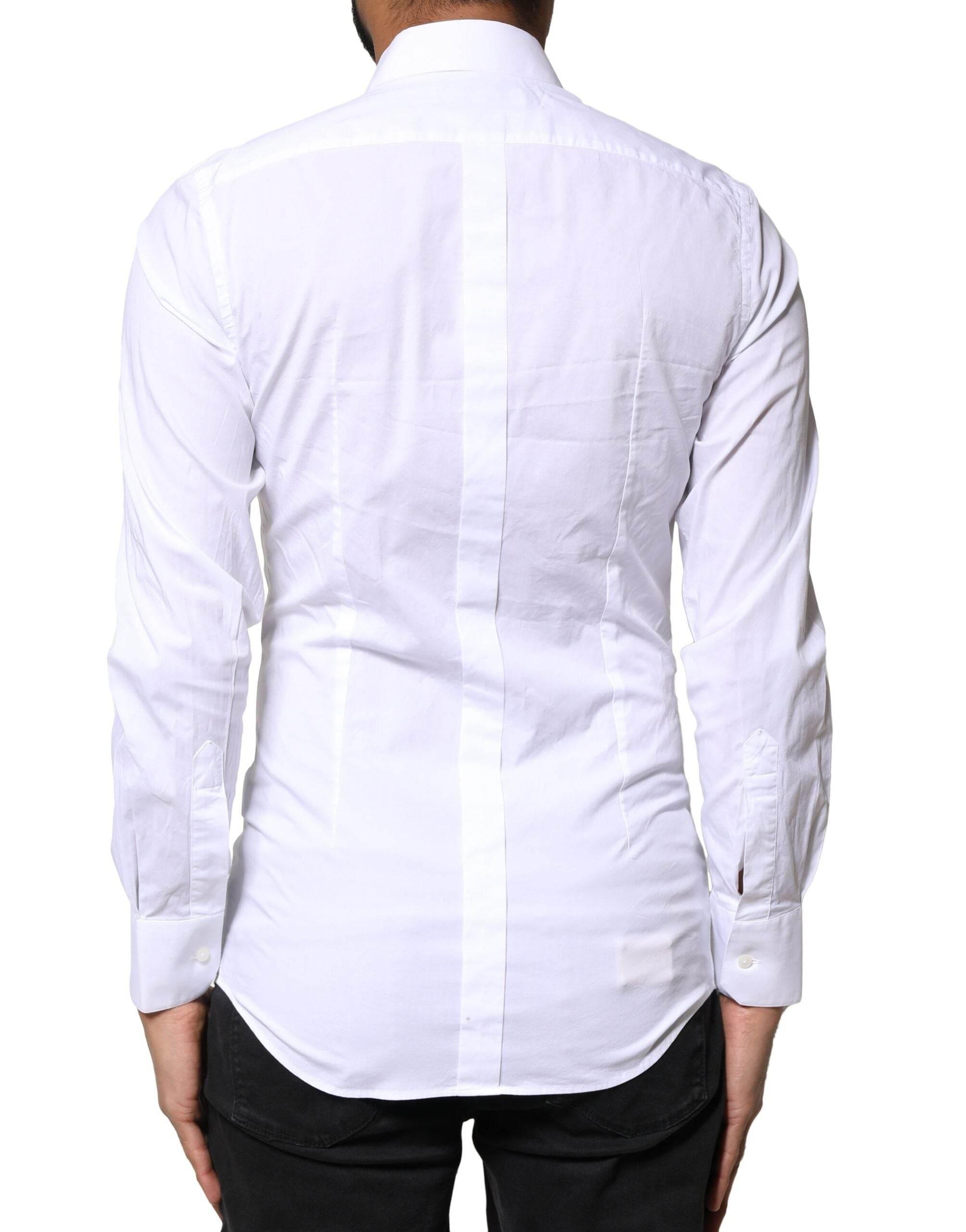 Dolce & Gabbana White GOLD Cotton Long Sleeves Dress Shirt - Hilstor