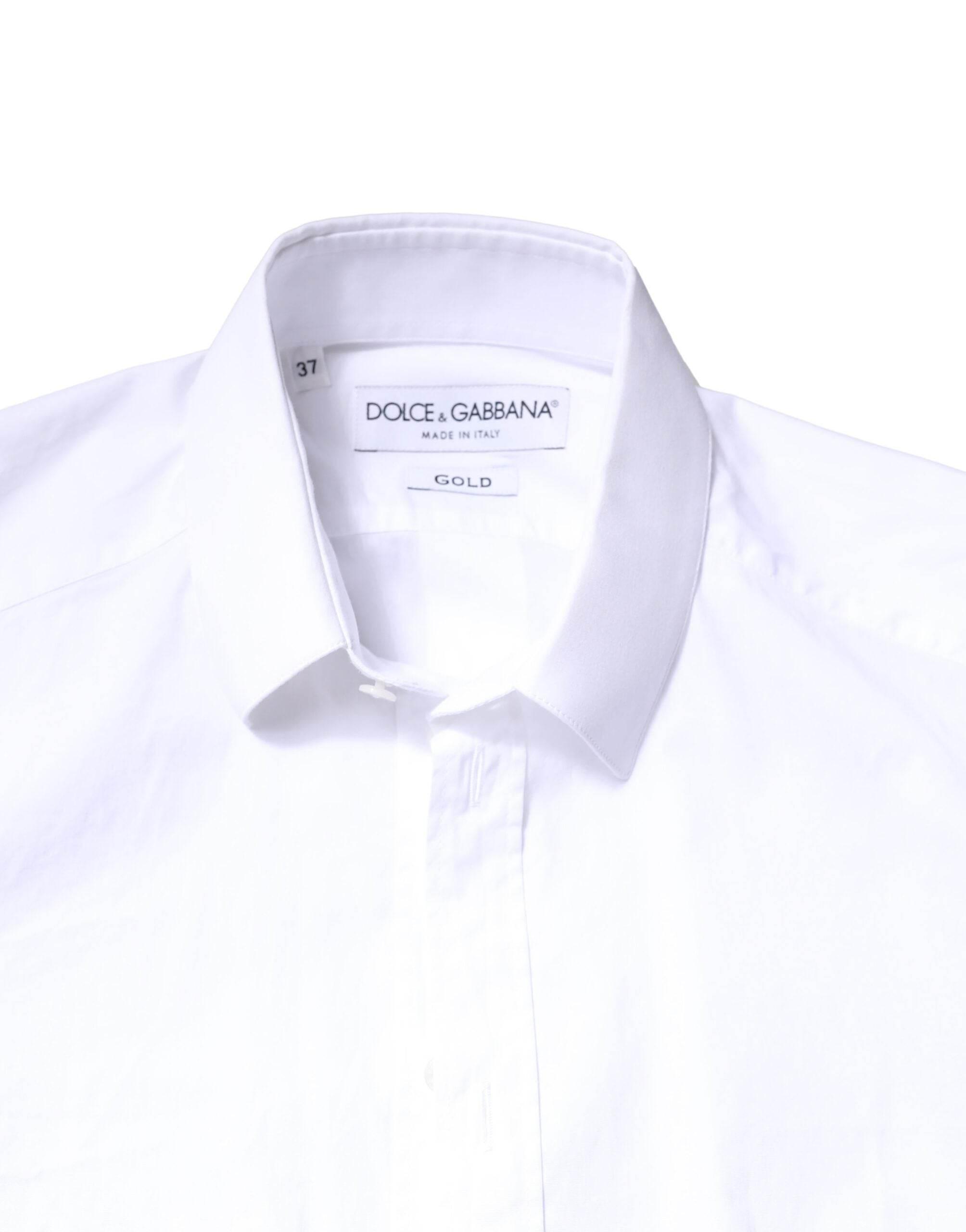 Dolce & Gabbana White GOLD Cotton Long Sleeves Dress Shirt - Hilstor