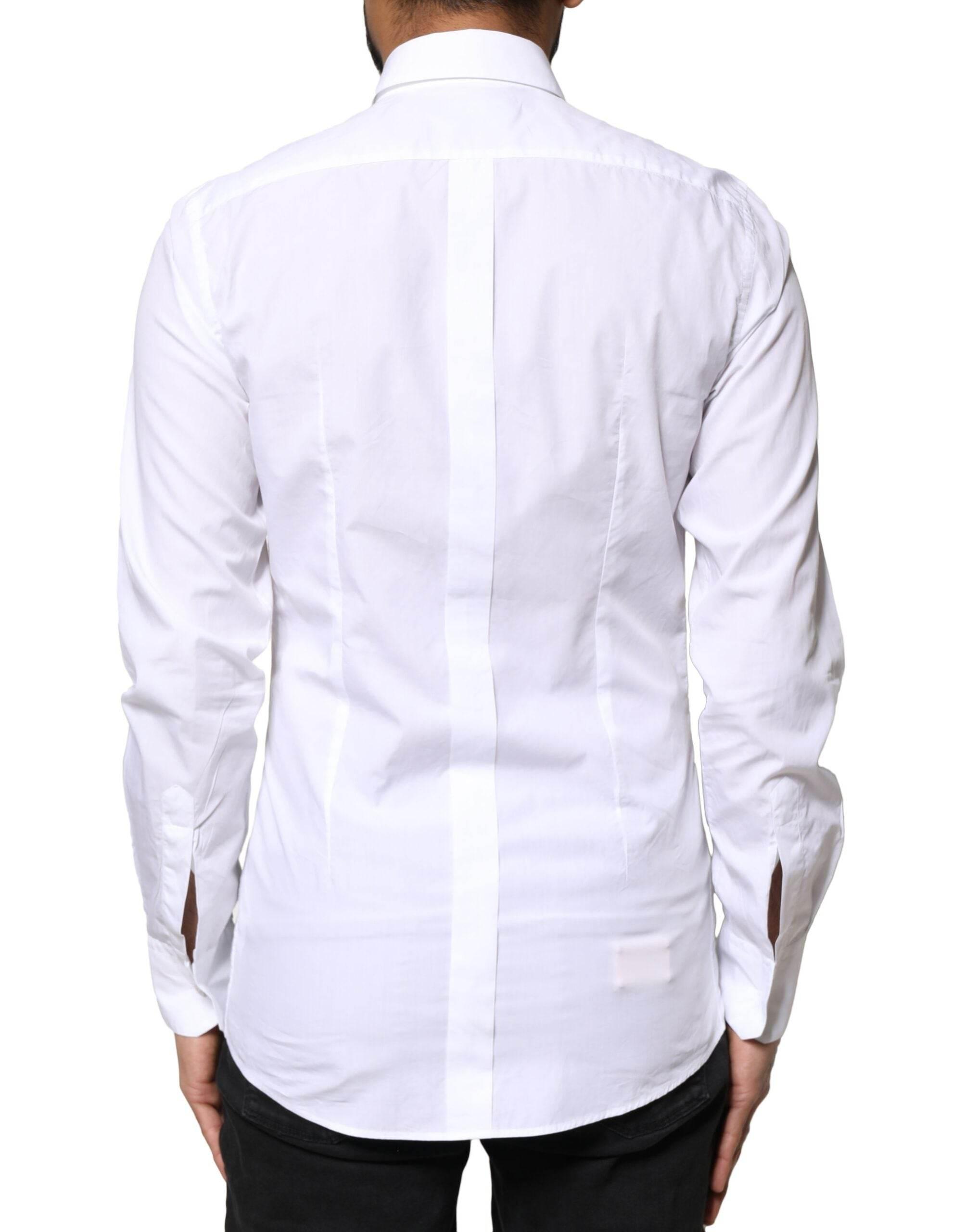 Dolce & Gabbana White Cotton Peacock Feather GOLD Formal Shirt - Hilstor