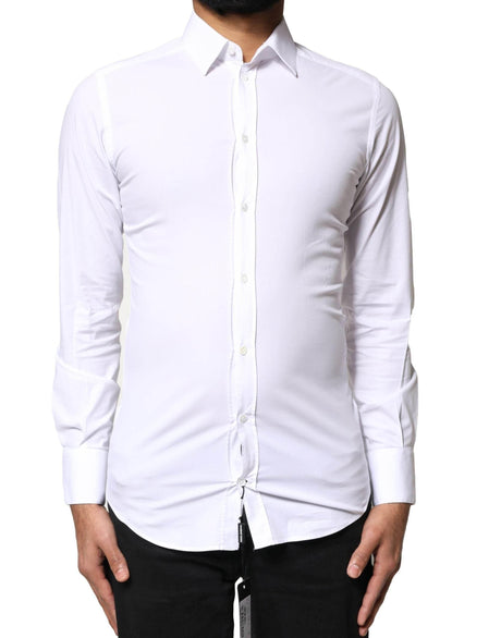 Dolce & Gabbana White GOLD Cotton Long Sleeves Dress Shirt - Hilstor