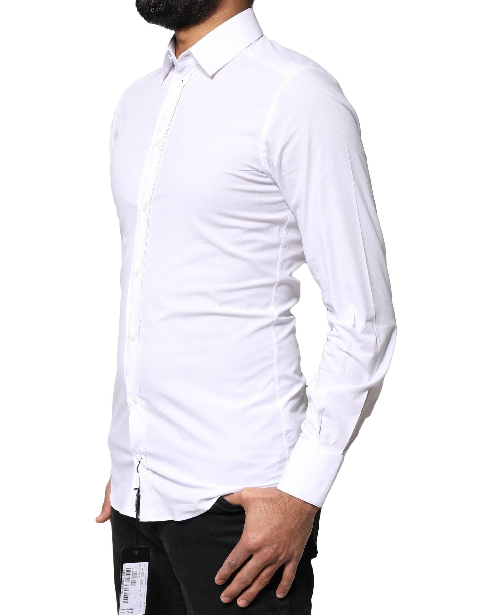 Dolce & Gabbana White GOLD Cotton Long Sleeves Dress Shirt - Hilstor