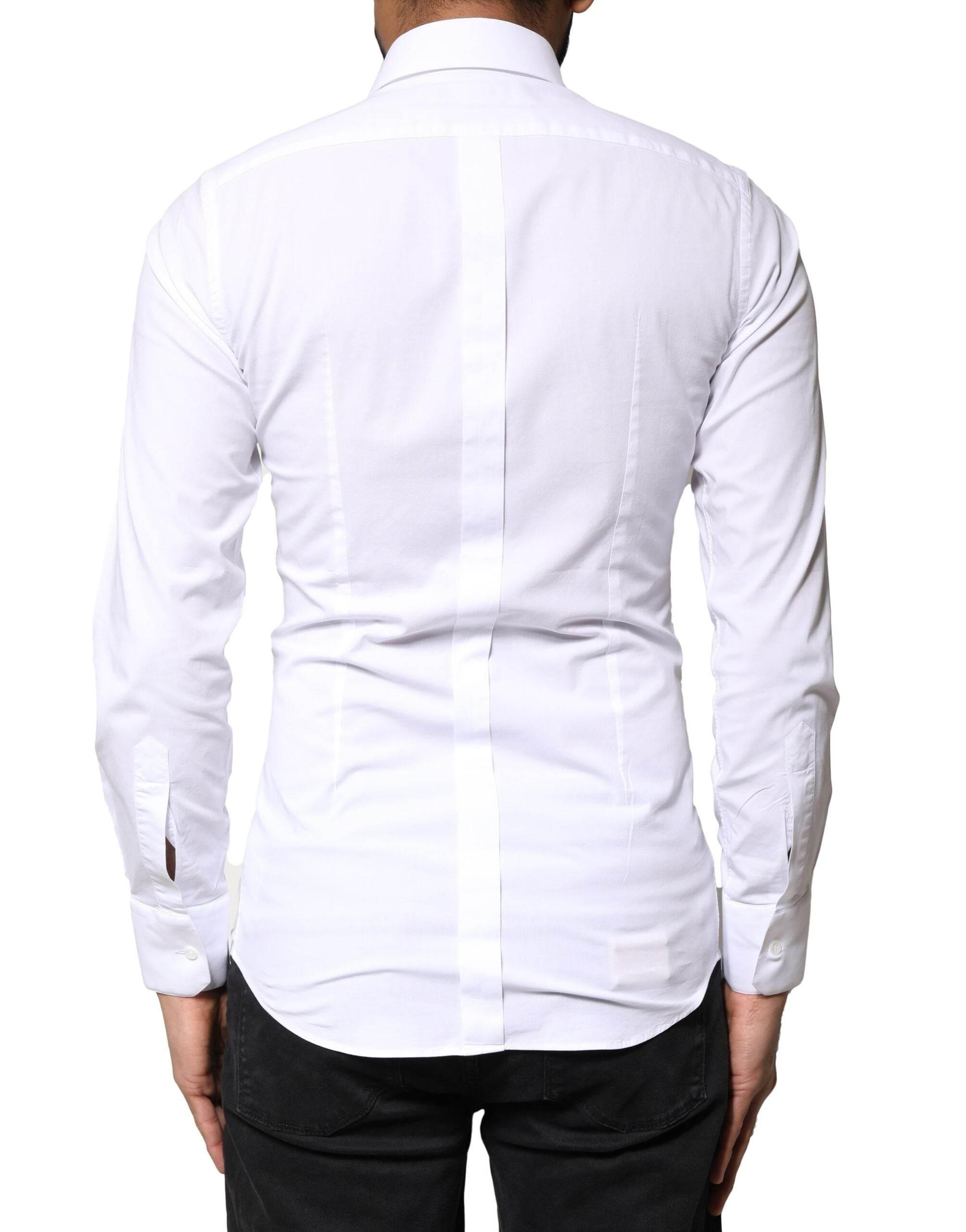 Dolce & Gabbana White GOLD Cotton Long Sleeves Dress Shirt - Hilstor