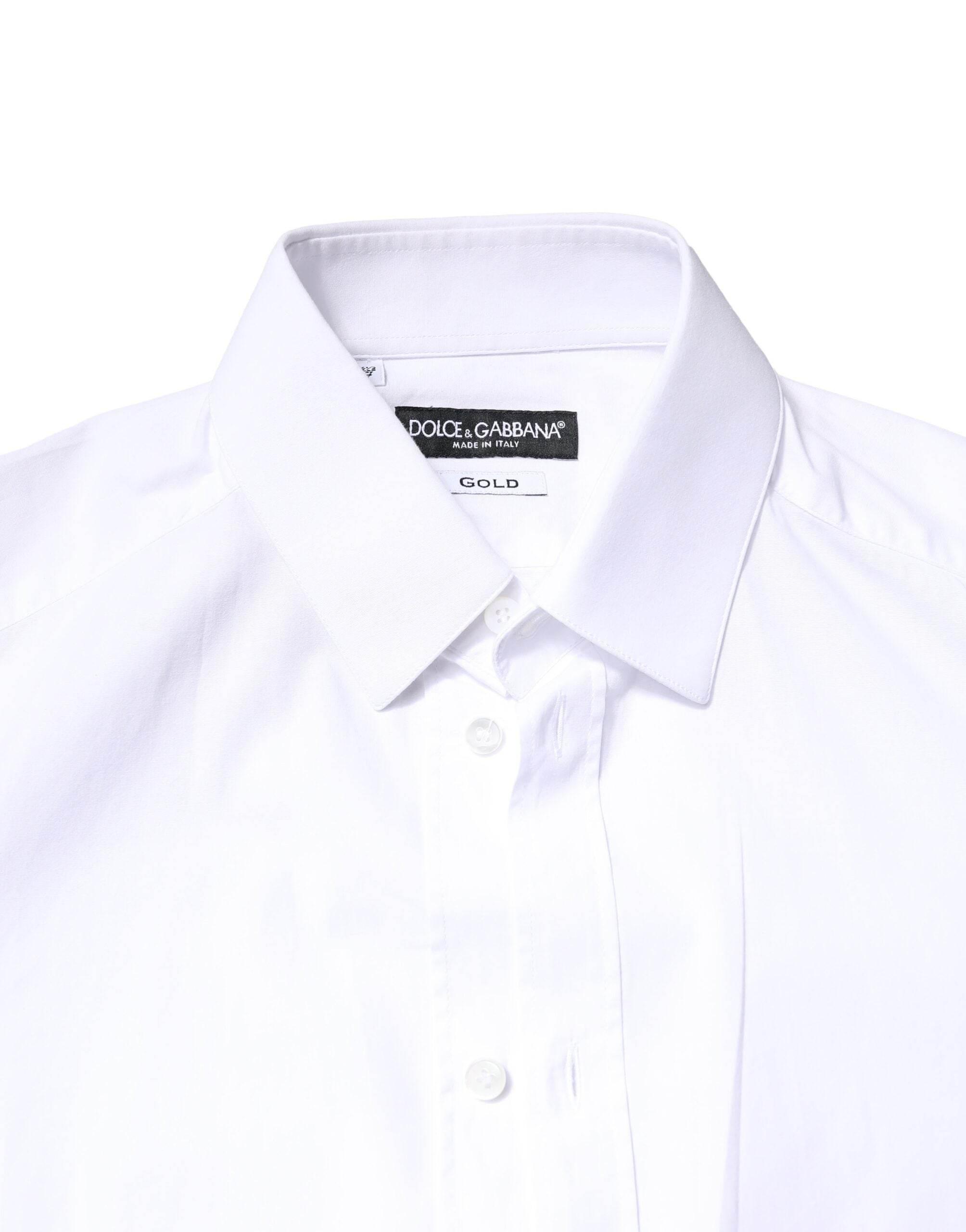 Dolce & Gabbana White GOLD Cotton Long Sleeves Dress Shirt - Hilstor