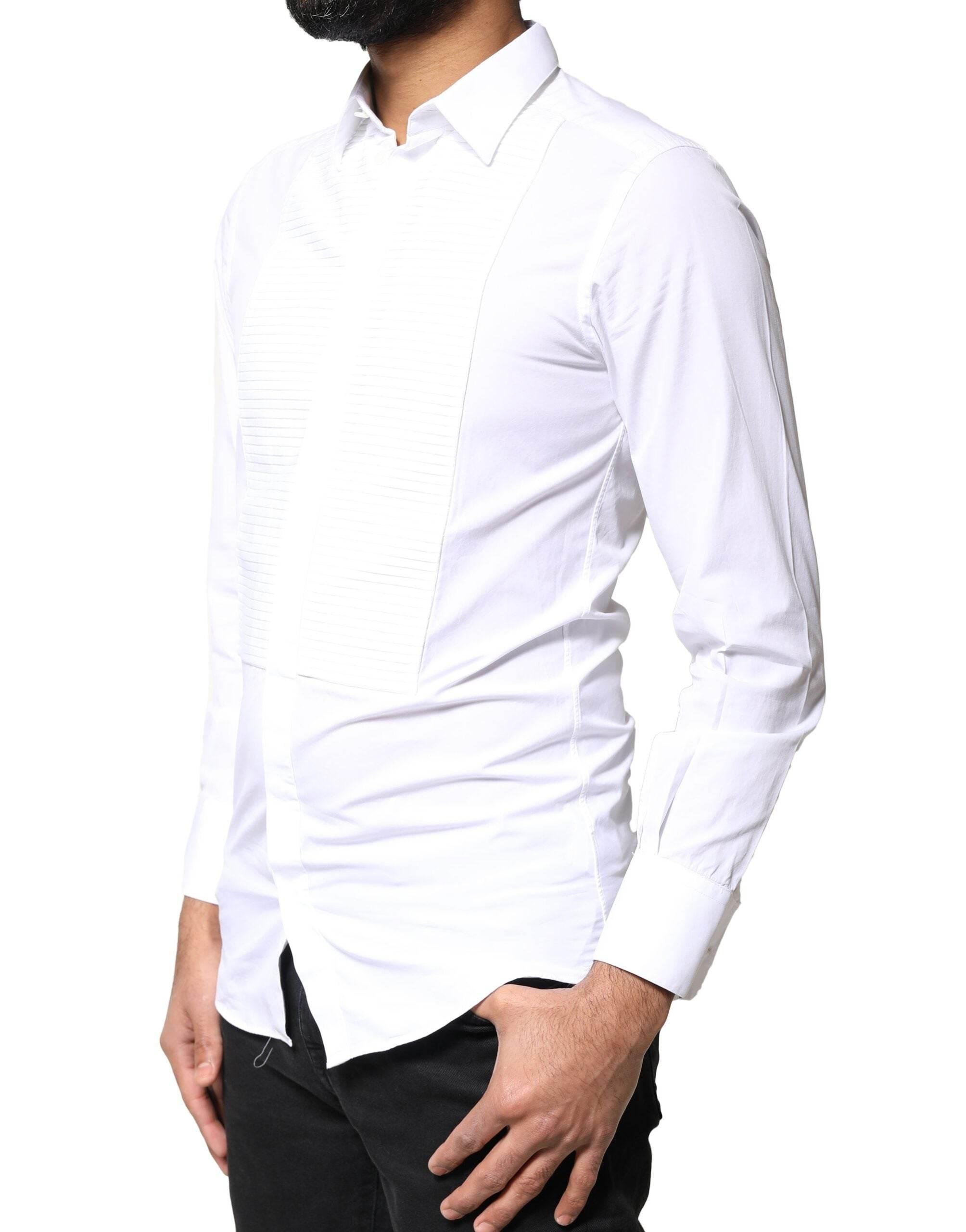 Dolce & Gabbana White GOLD Cotton Poplin Bib Men Dress Shirt - Hilstor