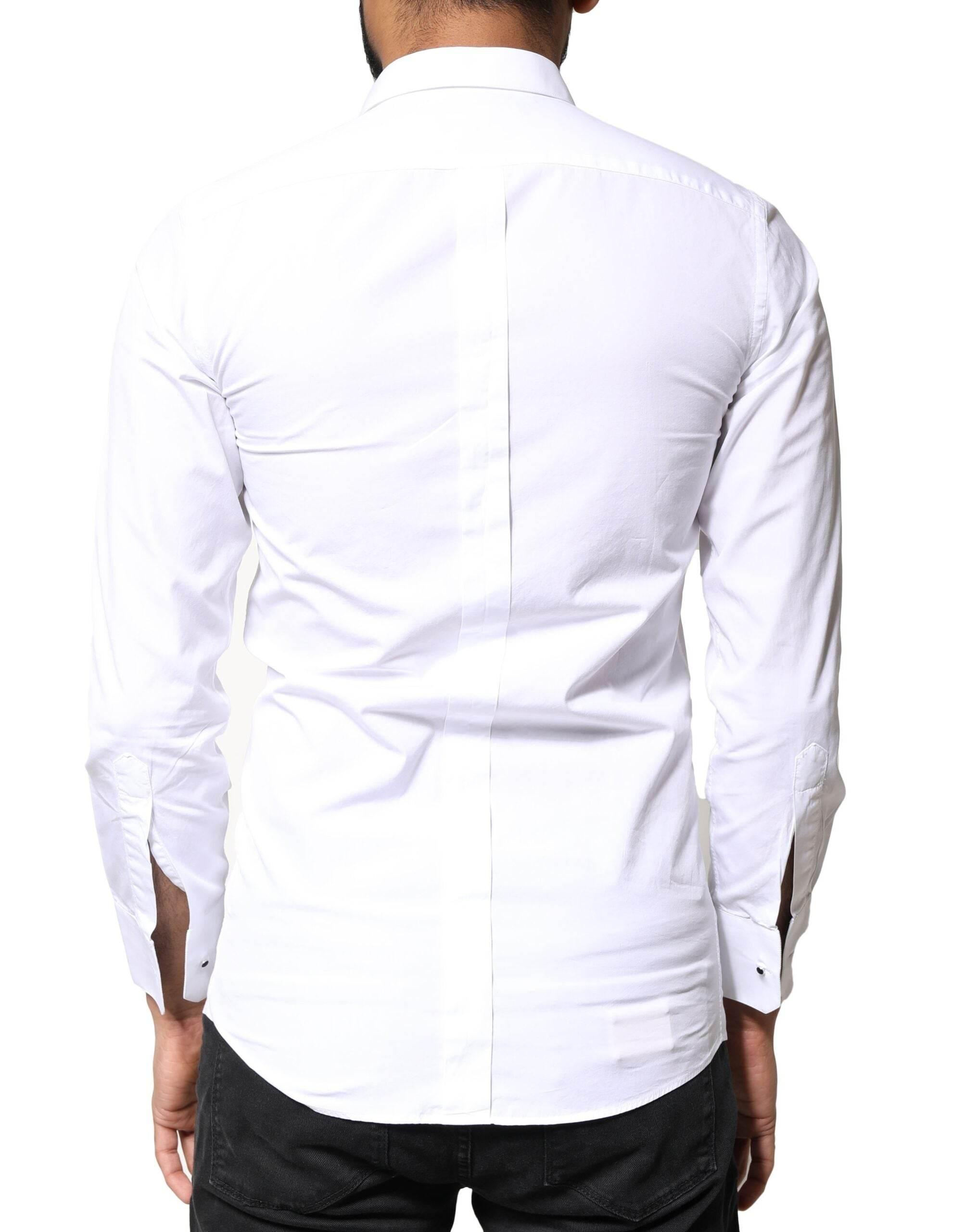 Dolce & Gabbana White GOLD Cotton Poplin Bib Men Dress Shirt - Hilstor