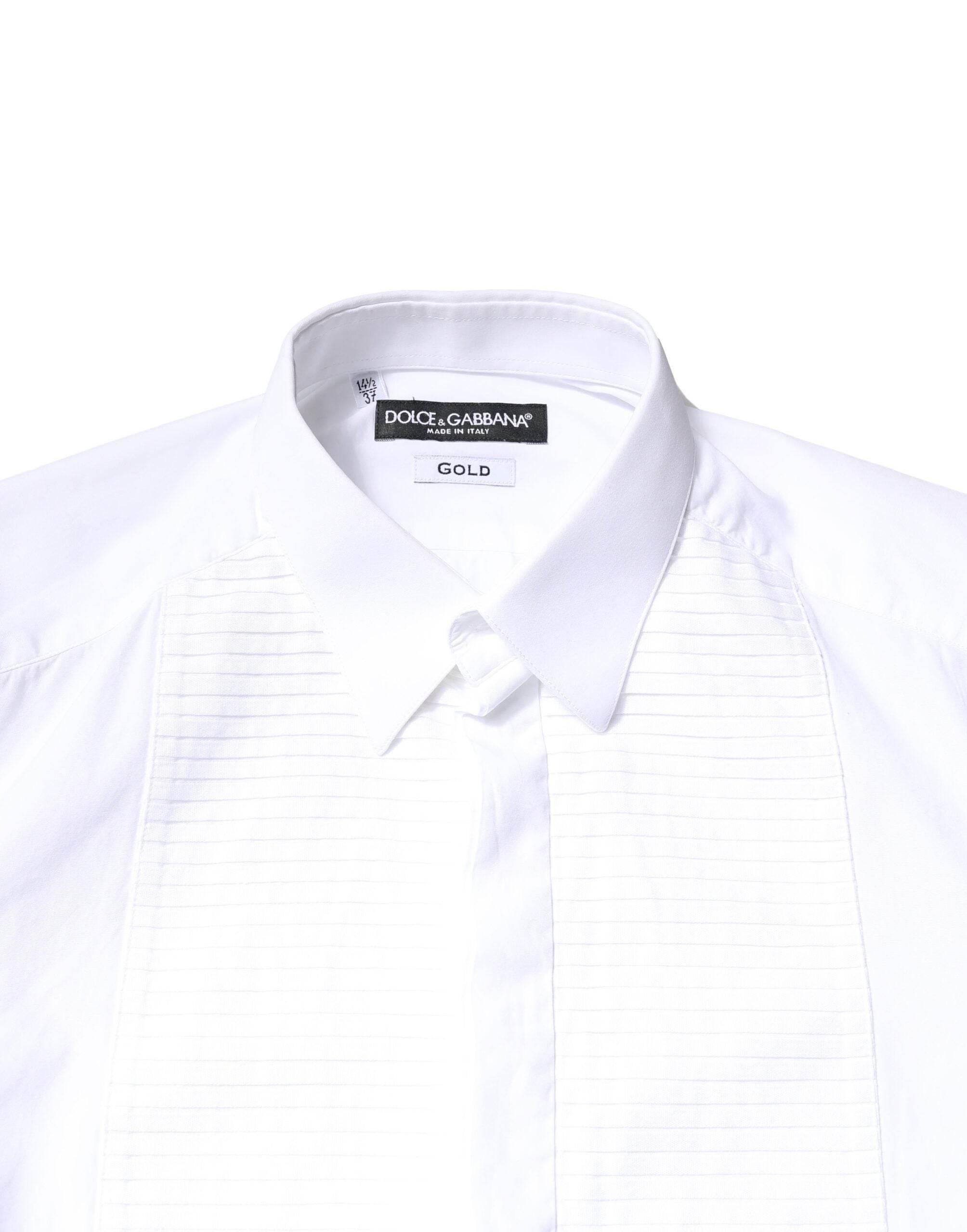 Dolce & Gabbana White GOLD Cotton Poplin Bib Men Dress Shirt - Hilstor