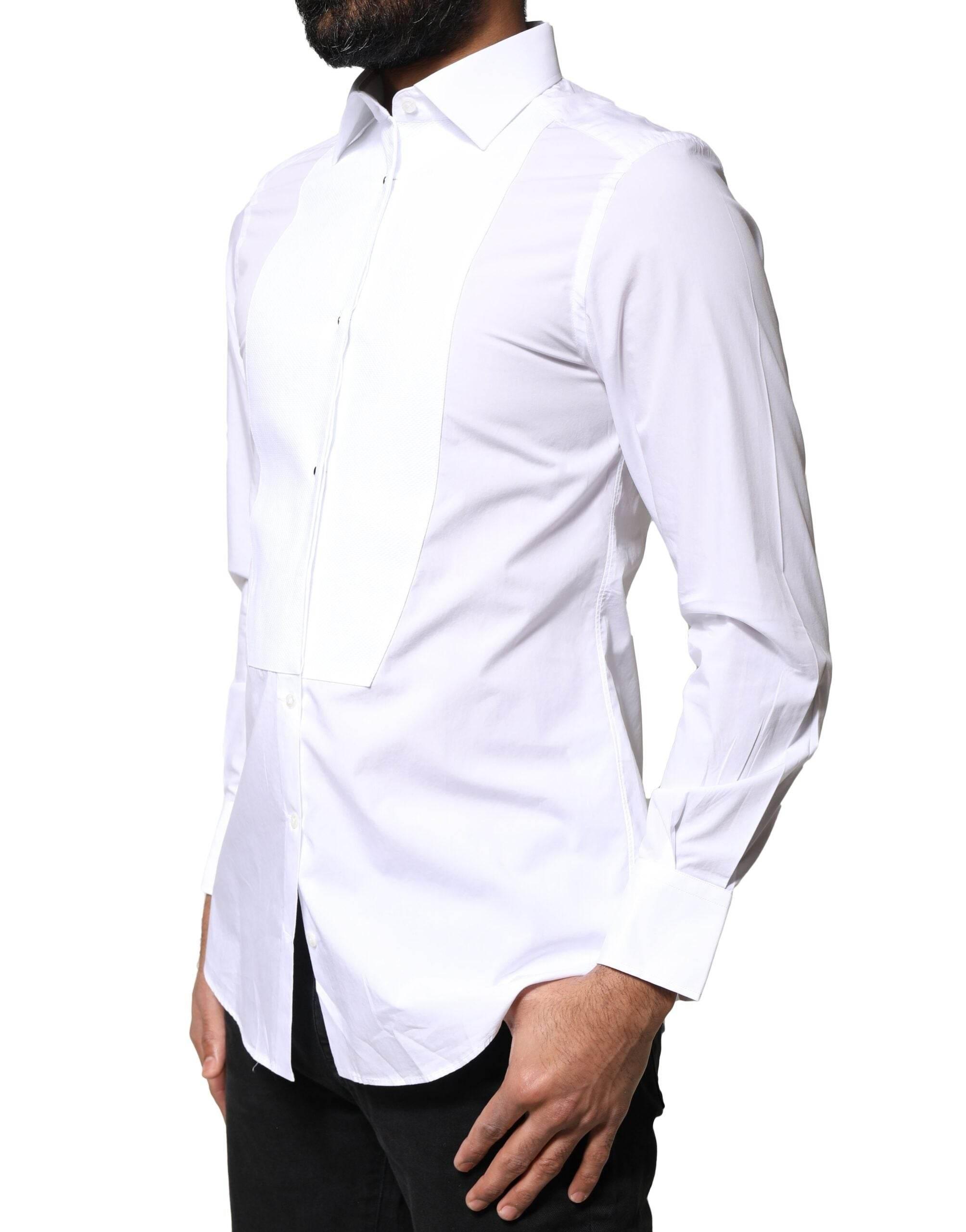 Dolce & Gabbana White Cotton Poplin Bib Formal Dress Shirt - Hilstor
