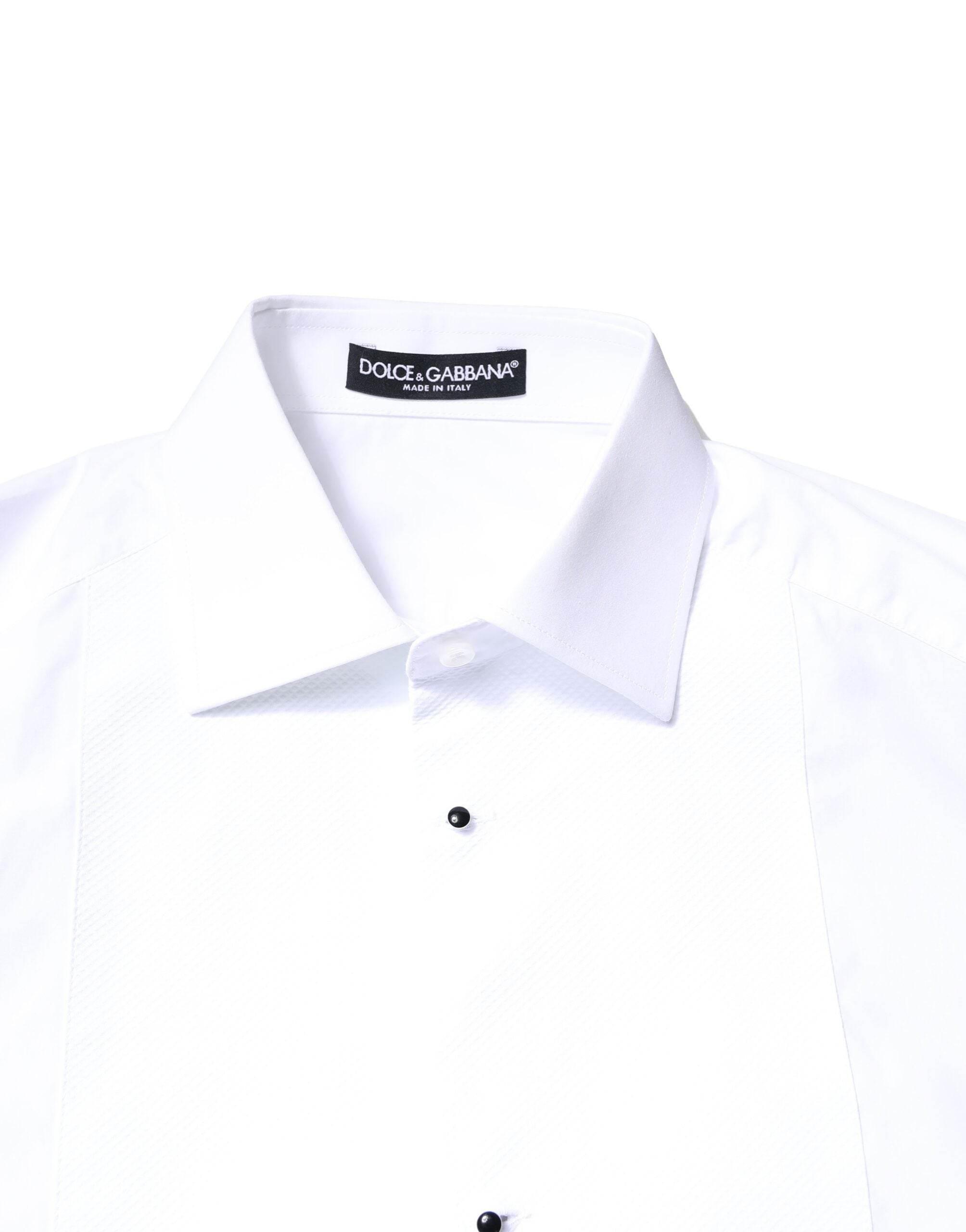 Dolce & Gabbana White Cotton Poplin Bib Formal Dress Shirt - Hilstor