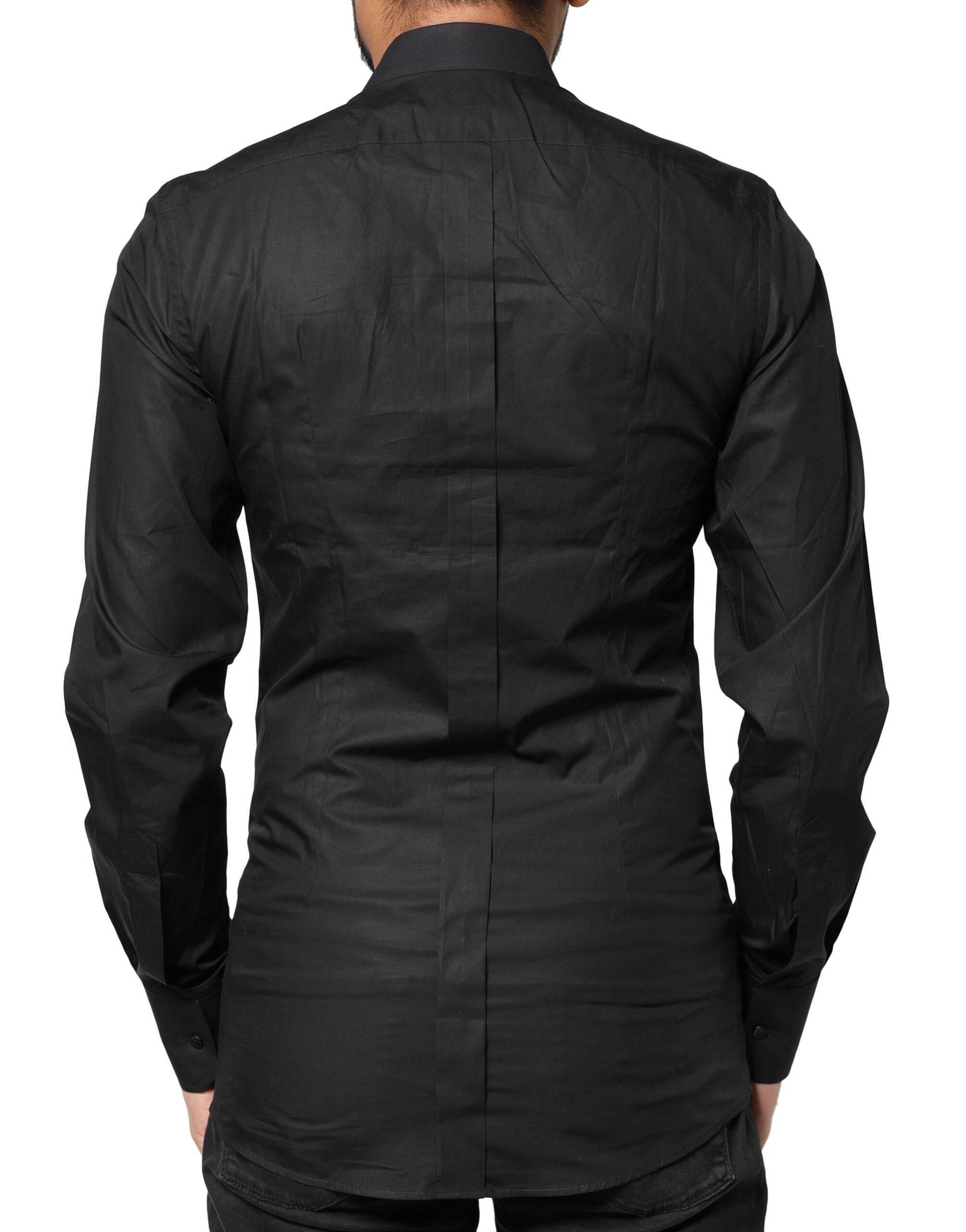 Dolce & Gabbana Black GOLD Cross Embellished Men Dress Shirt - Hilstor