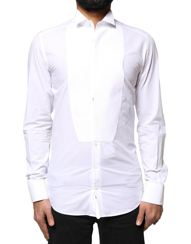 Dolce & Gabbana White GOLD Cotton Poplin Bib Formal Men Dress Shirt - Hilstor
