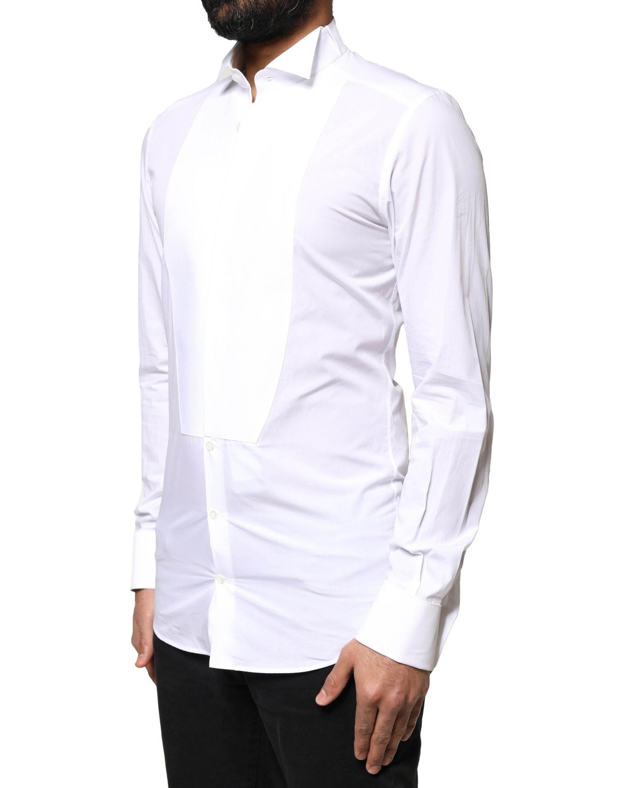 Dolce & Gabbana White GOLD Cotton Poplin Bib Formal Men Dress Shirt - Hilstor