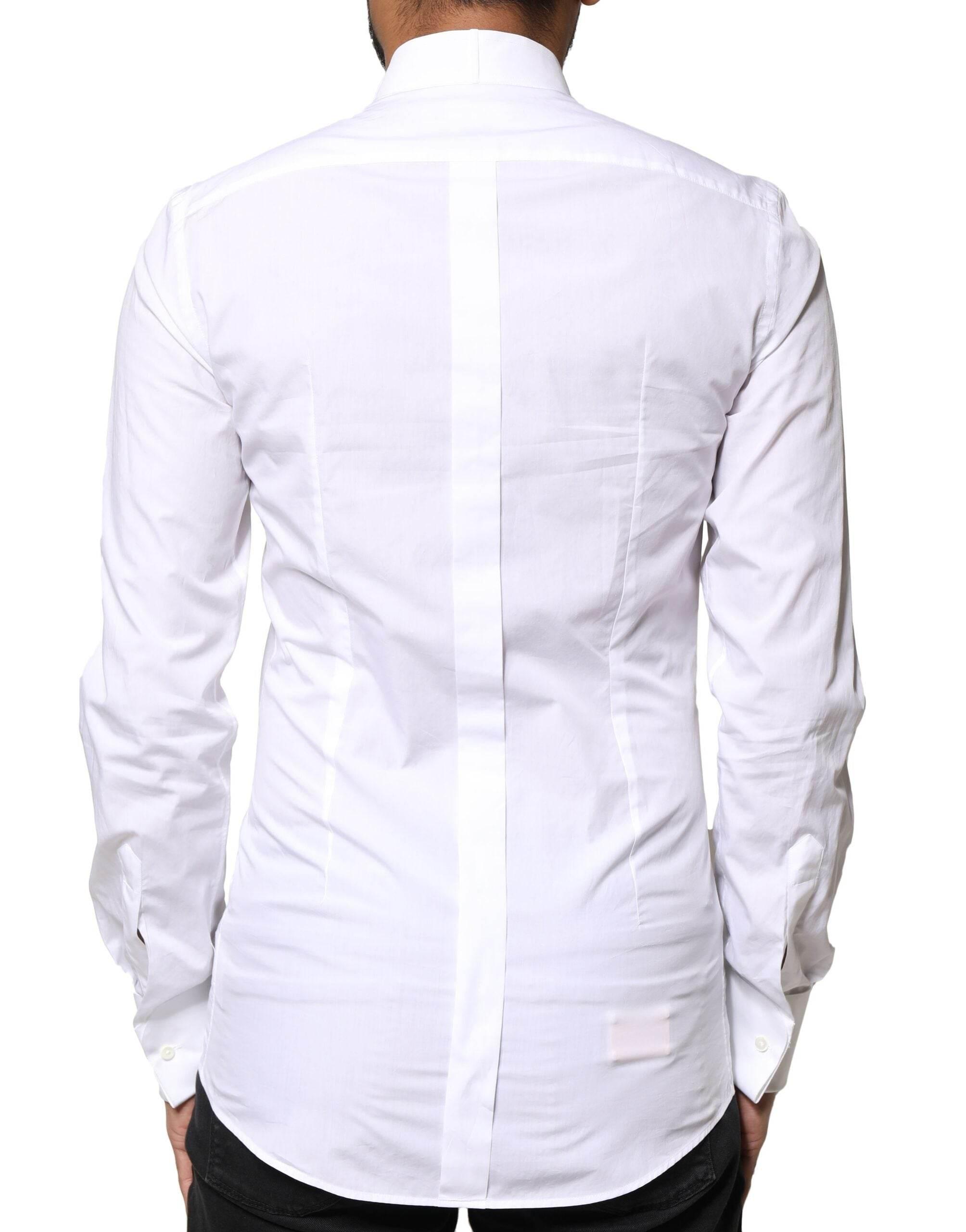 Dolce & Gabbana White GOLD Cotton Poplin Bib Formal Men Dress Shirt - Hilstor