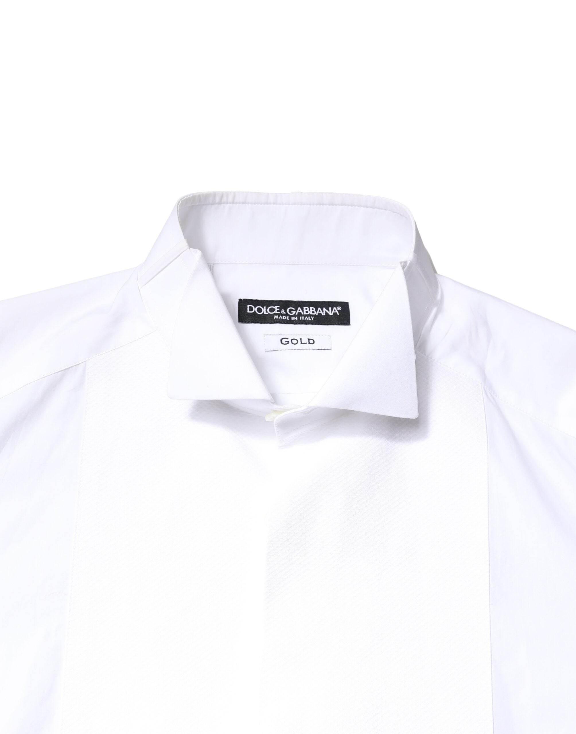Dolce & Gabbana White GOLD Cotton Poplin Bib Formal Men Dress Shirt - Hilstor