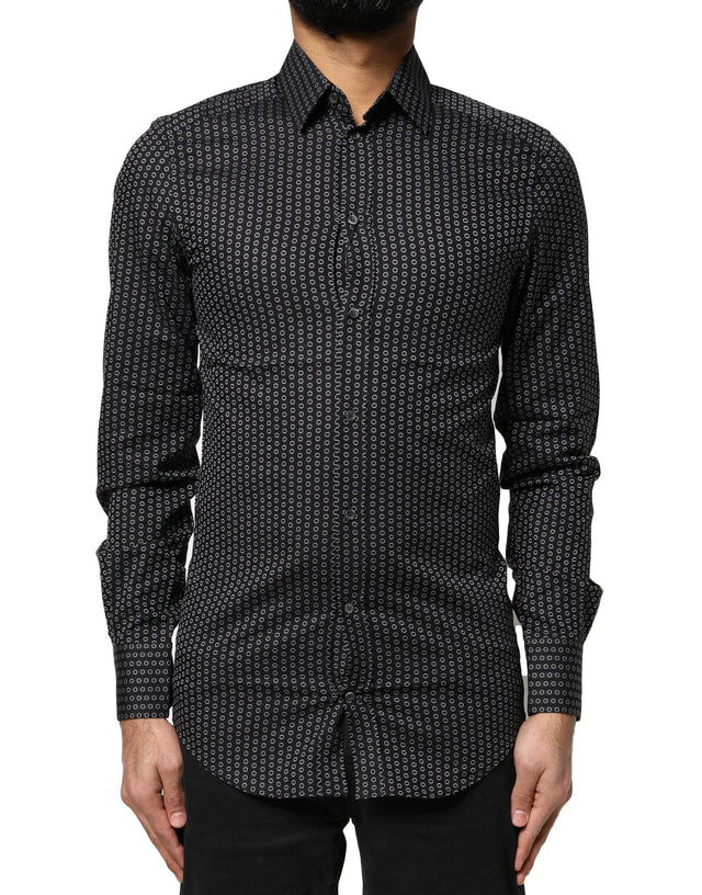 Dolce & Gabbana Black GOLD Patterned Cotton Men Dress Shirt - Hilstor