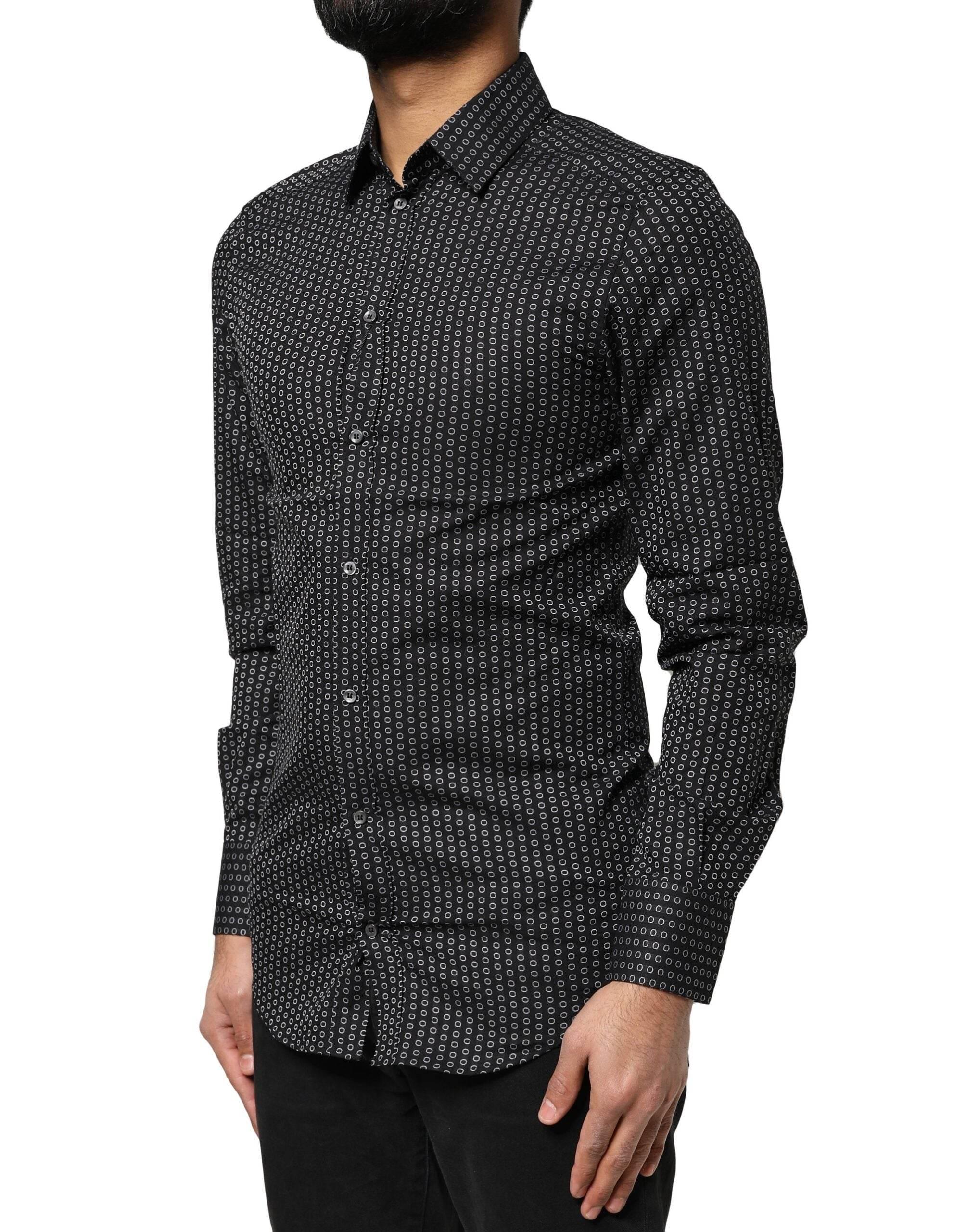 Dolce & Gabbana Black GOLD Patterned Cotton Men Dress Shirt - Hilstor