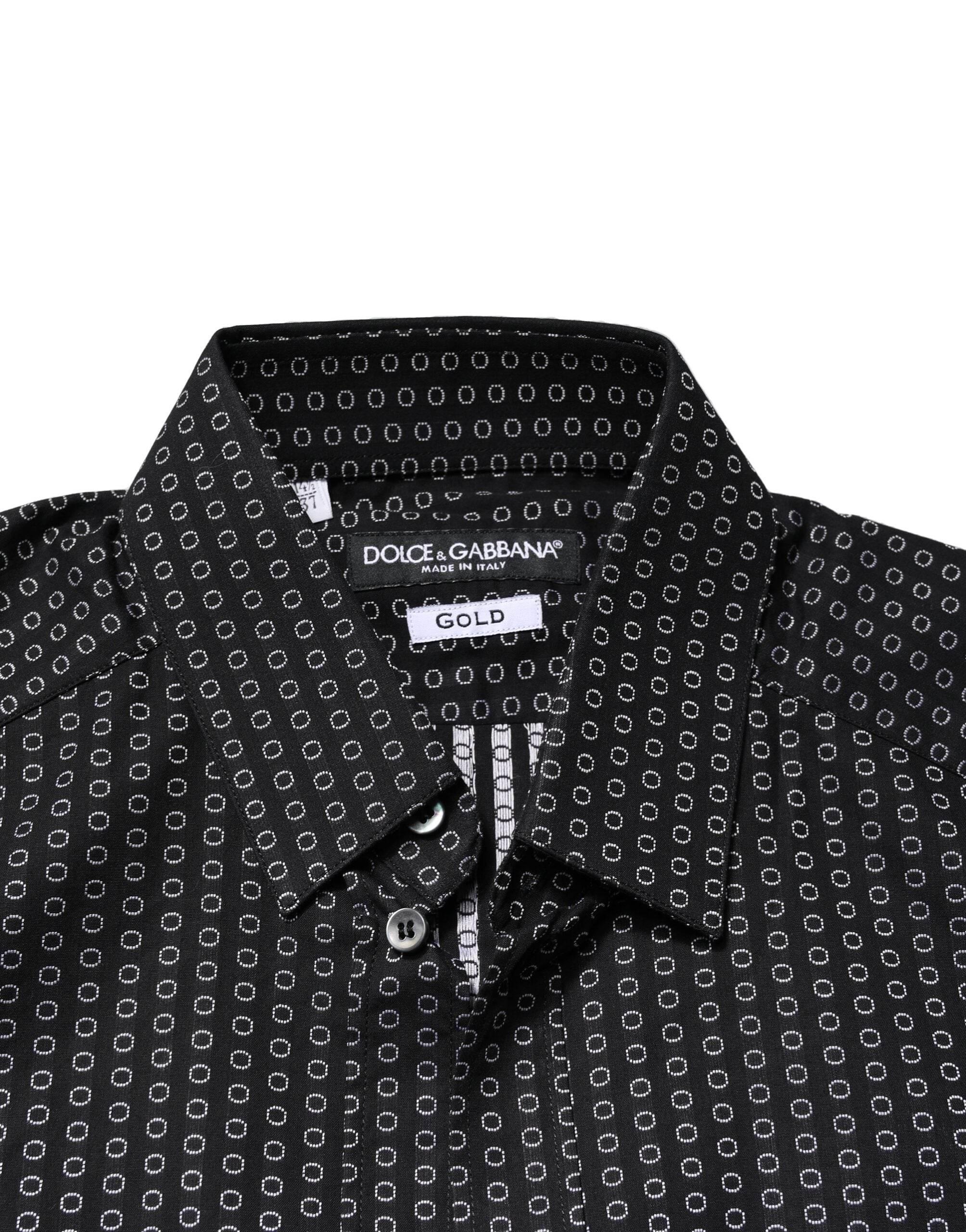 Dolce & Gabbana Black GOLD Patterned Cotton Men Dress Shirt - Hilstor