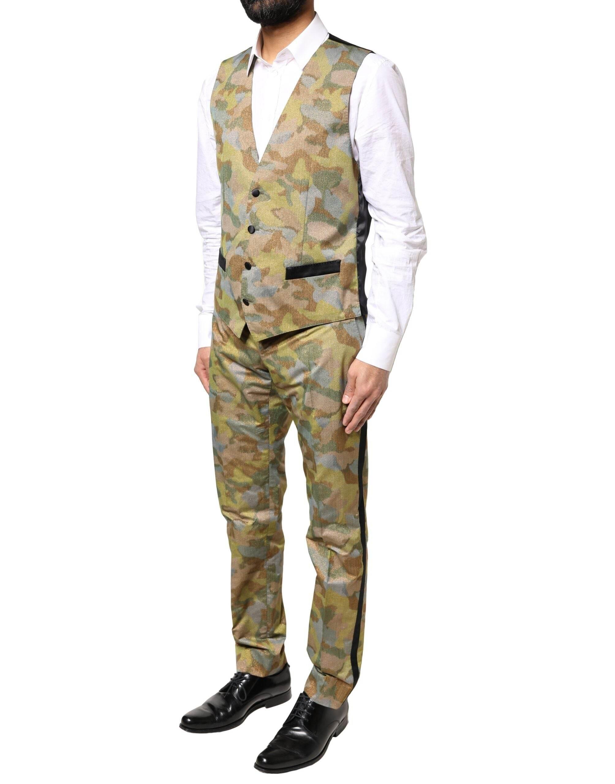 Dolce & Gabbana Multicolor Camouflage SICILIA 3 Piece Suit - Hilstor