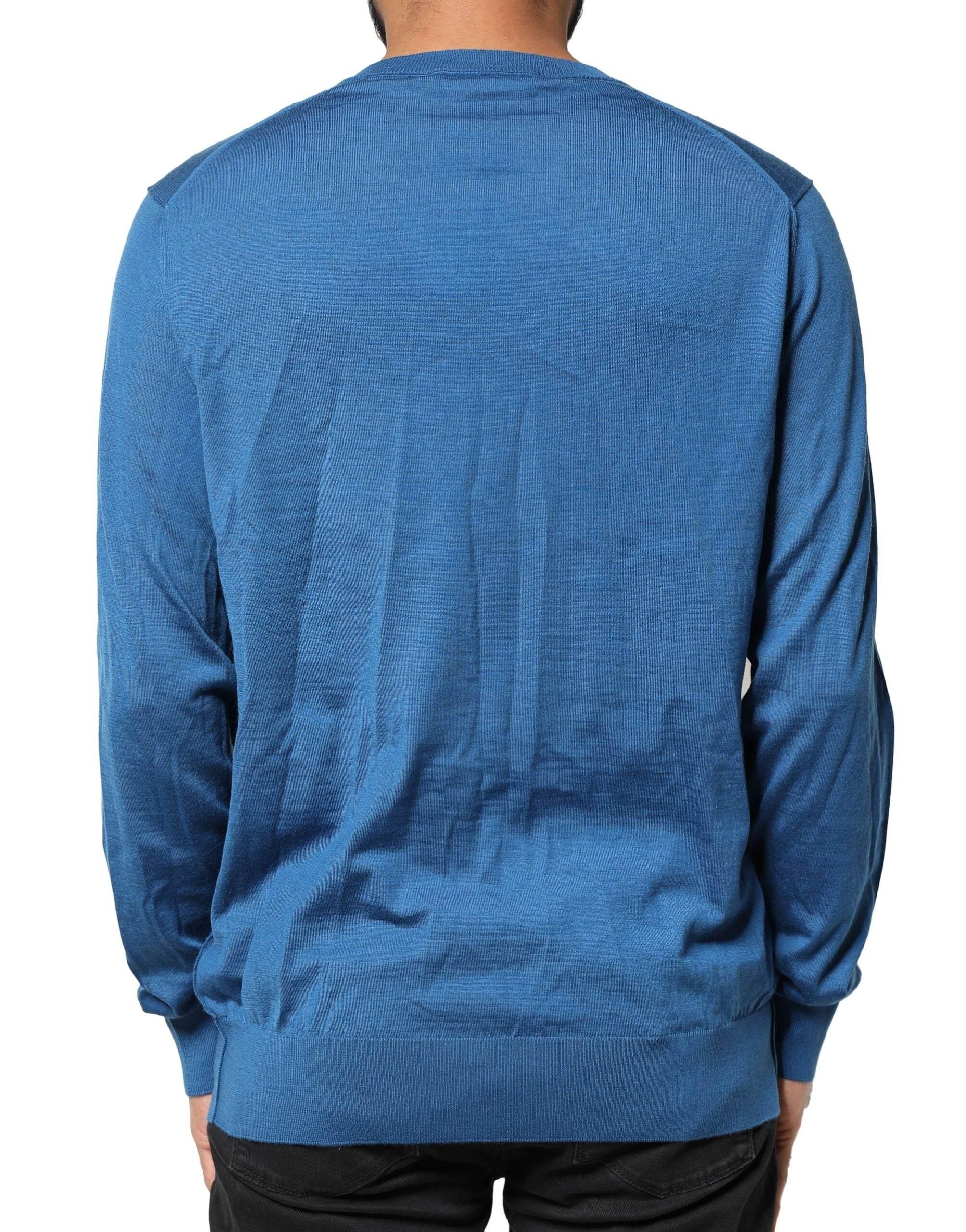Dolce & Gabbana Blue Cashmere Crown V-neck Pullover Sweater - Hilstor