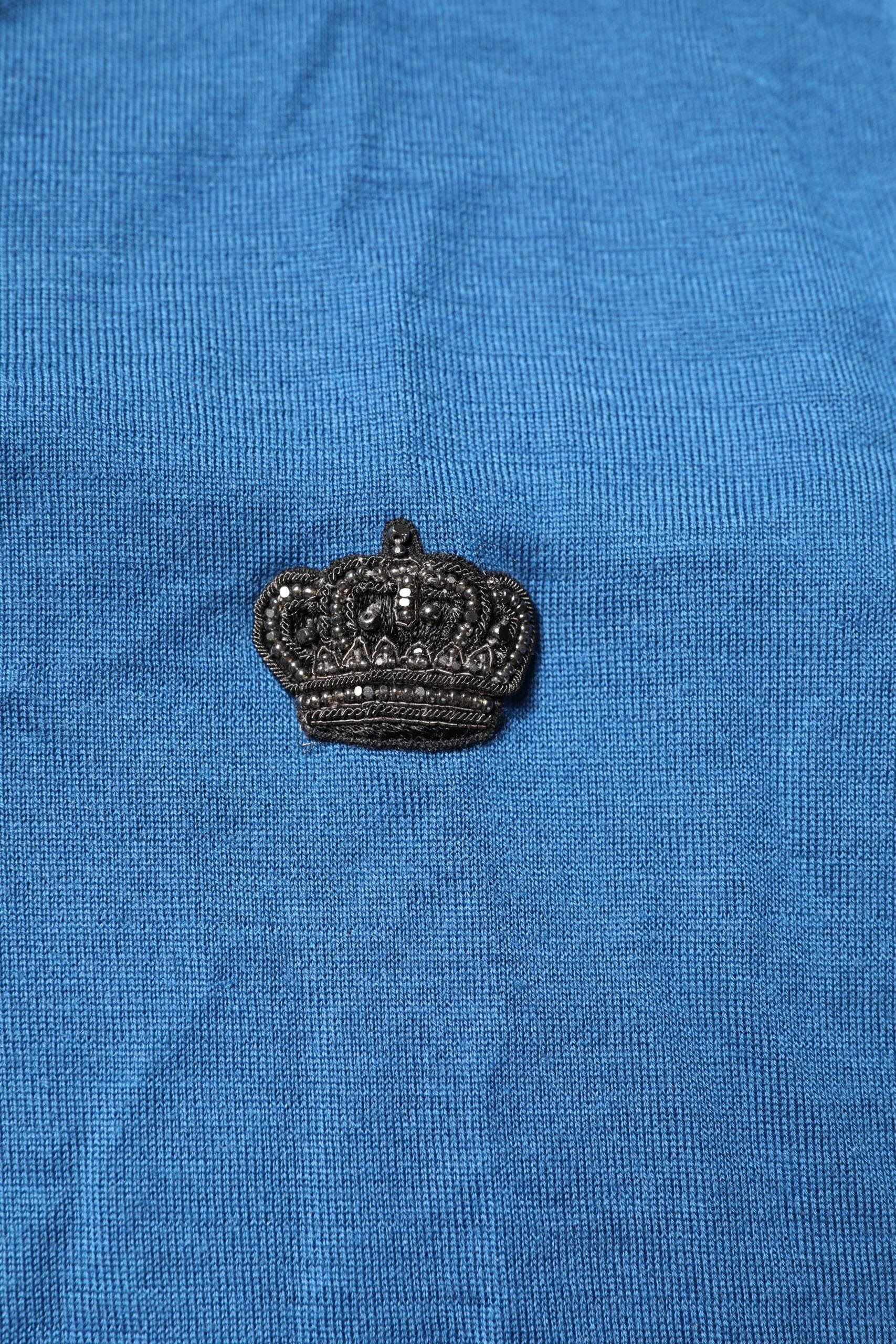 Dolce & Gabbana Blue Cashmere Crown V-neck Pullover Sweater - Hilstor