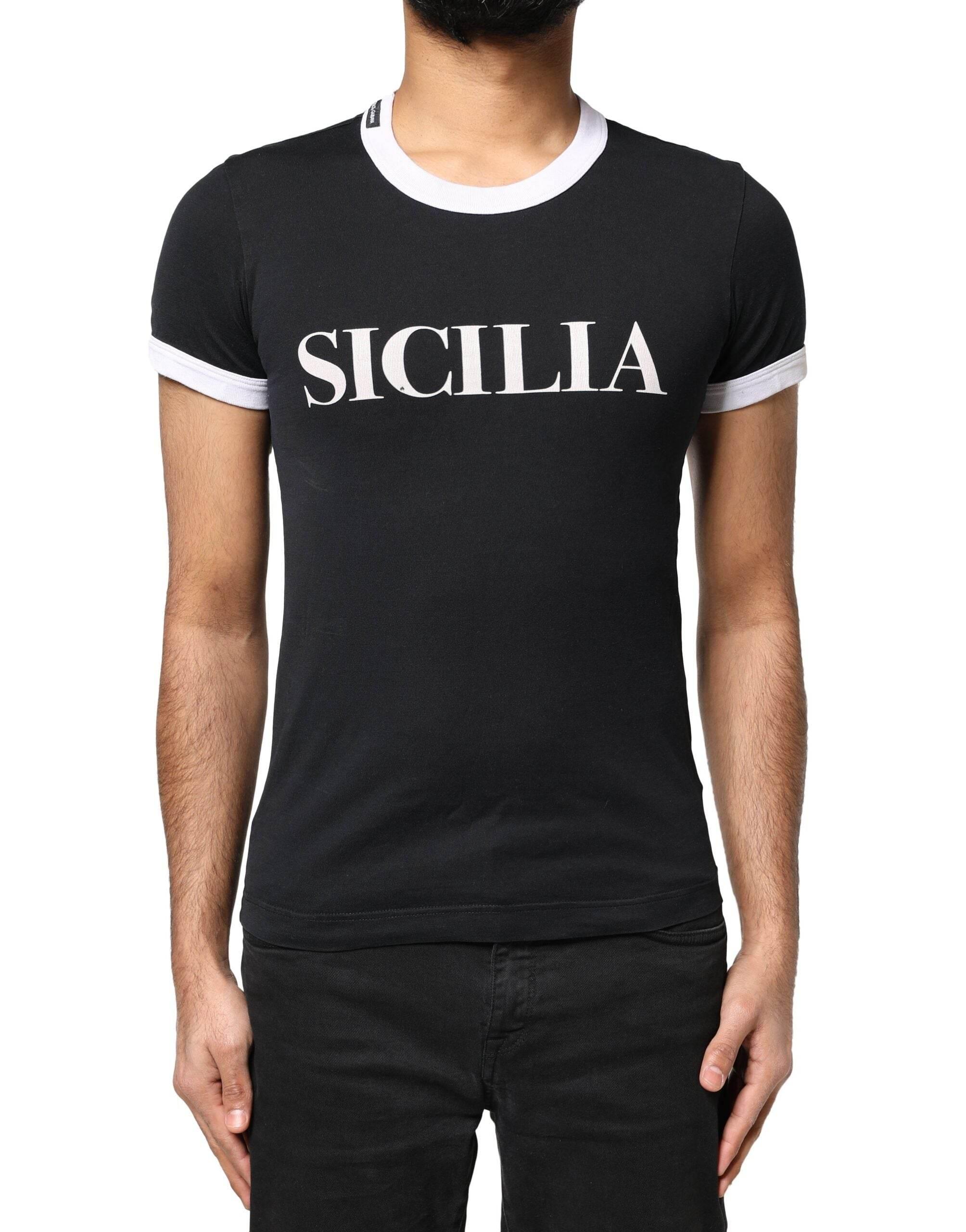 Dolce & Gabbana Black Sicilia Crew Neck Short Sleeve T-shirt - Hilstor